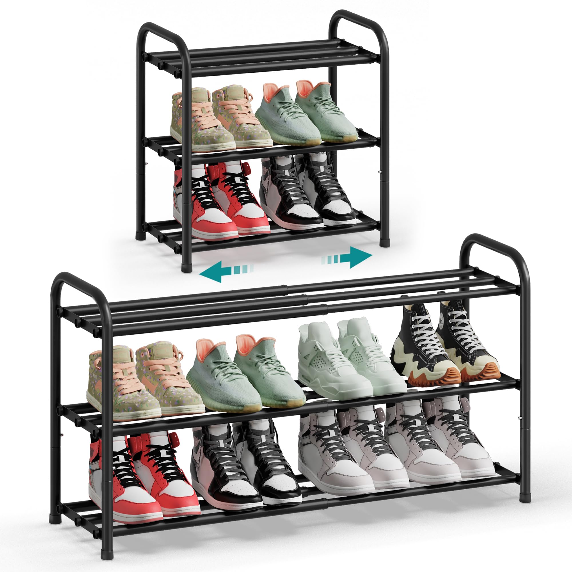 SONGMICS Scarpiera Espandibile, Scaffale per Scarpe, Ripiani Regolabili, Robusta e Resistente, per Ingresso Armadio Soggiorno, 3 Ripiani, Nero Inchiostro LMR036BD01