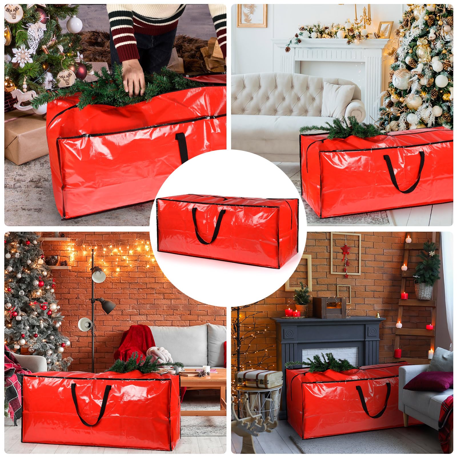 Lot de 4 sacs de rangement extra larges pour sapin de Noël avec 3 sacs de décoration de Noël pour arbres de Noël, boules de Noël, boîtes de rangement faciles à transporter, sacs de rangement