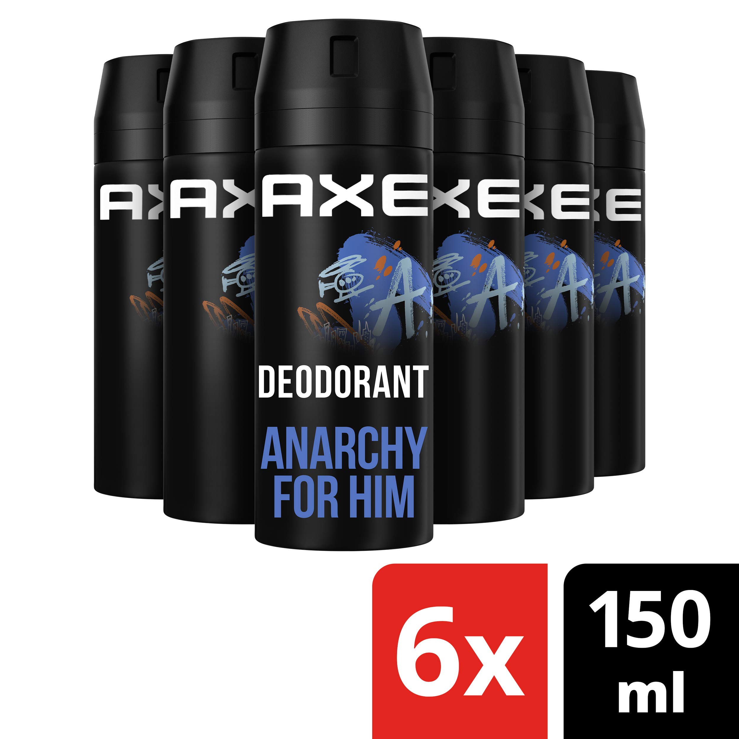 AXE Deodorante spray per il corpo Anarchy for Him – 6 x 150 ml
