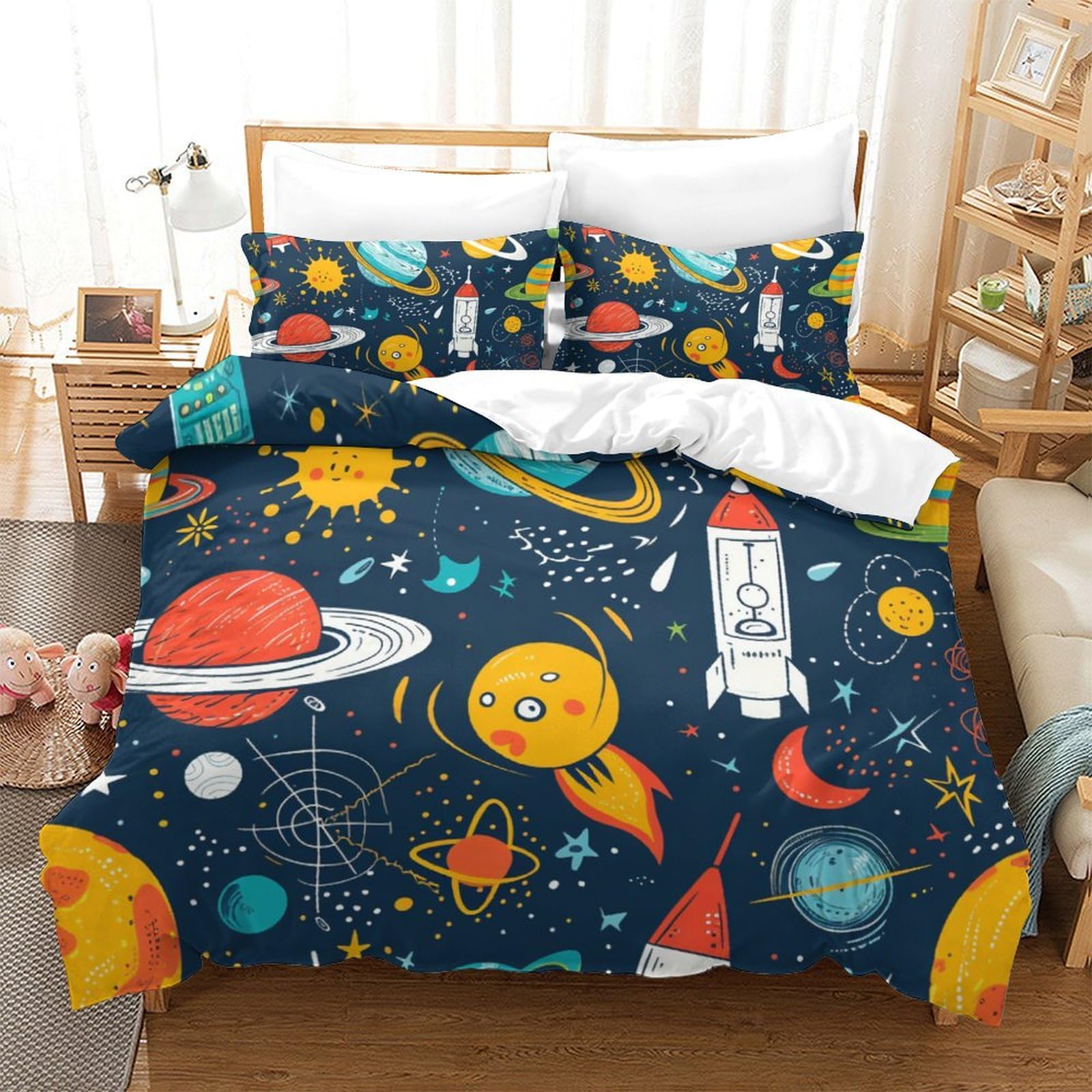 Housse de couette galaxie 3D 260x220 cm avec taies d'oreiller pour lit super king size