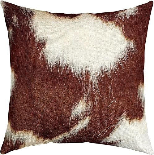Miniatura 3 de Paquete de 4 fundas de almohada de piel de vaca de 20 x 20 pulgadas para cama, sofá, sofá, fundas de almohada con estampado de vaca marrón,