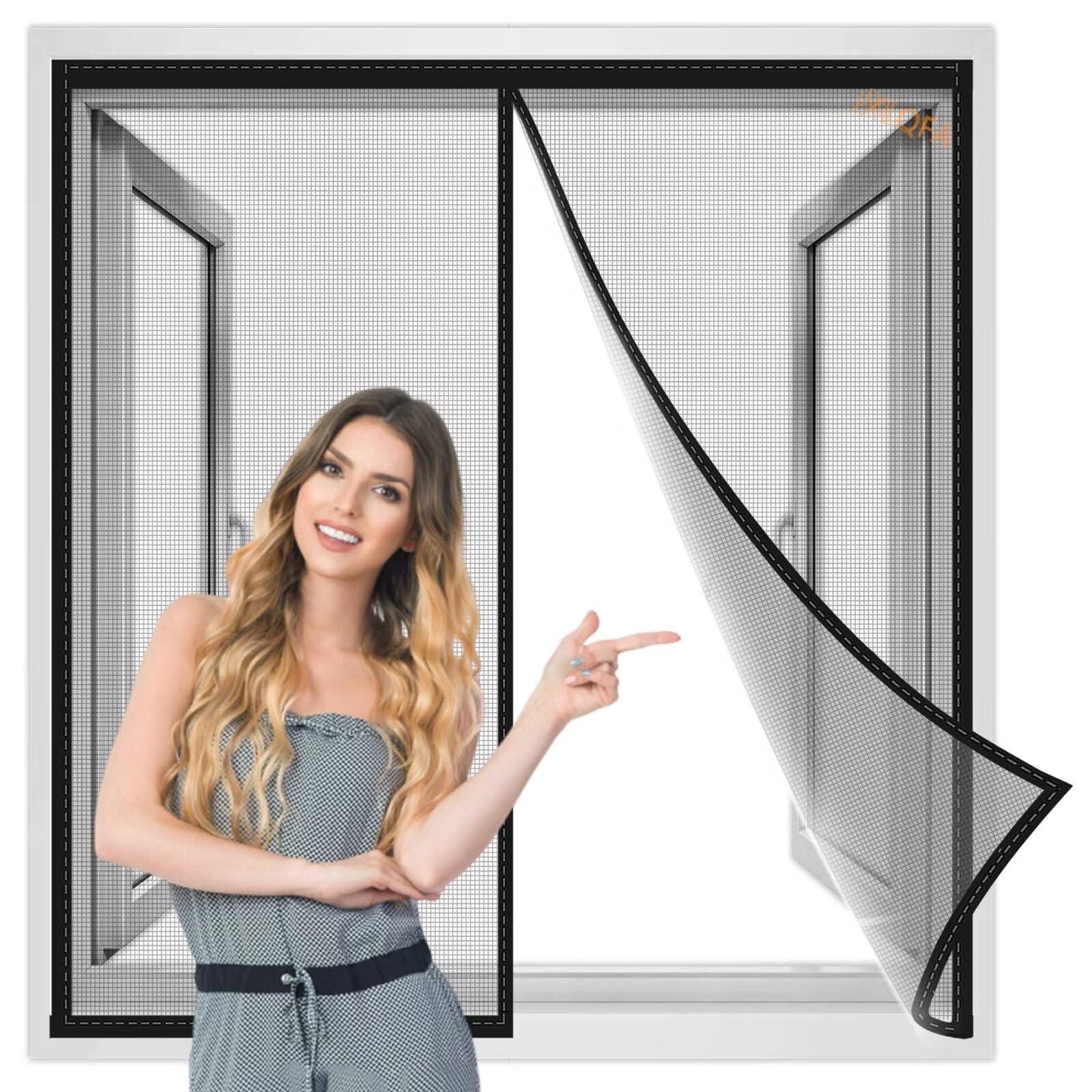 Mosquitera Ventana 150x220 cm, Exterior Se Cierra Automáticamente, Cortina Antimosquitos con iman sin Taladrar Para Ventana de Patio y Balconeras Negro, Reforzada