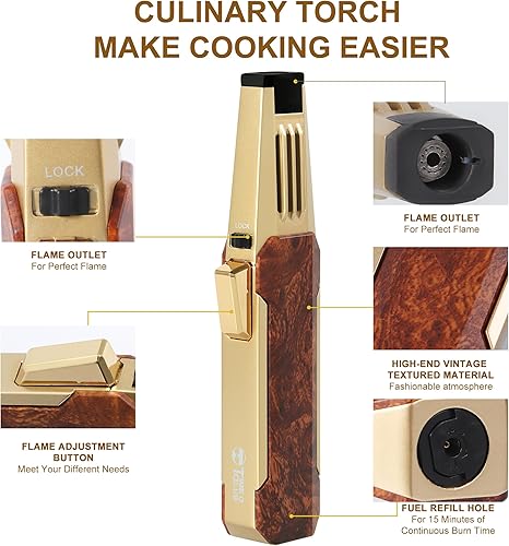 Miniatura 2 de Encendedor de butano, soplete de soldadura, llama súper larga, soplete de cocina recargable, resistente al viento, llama ajustable, soplete solar