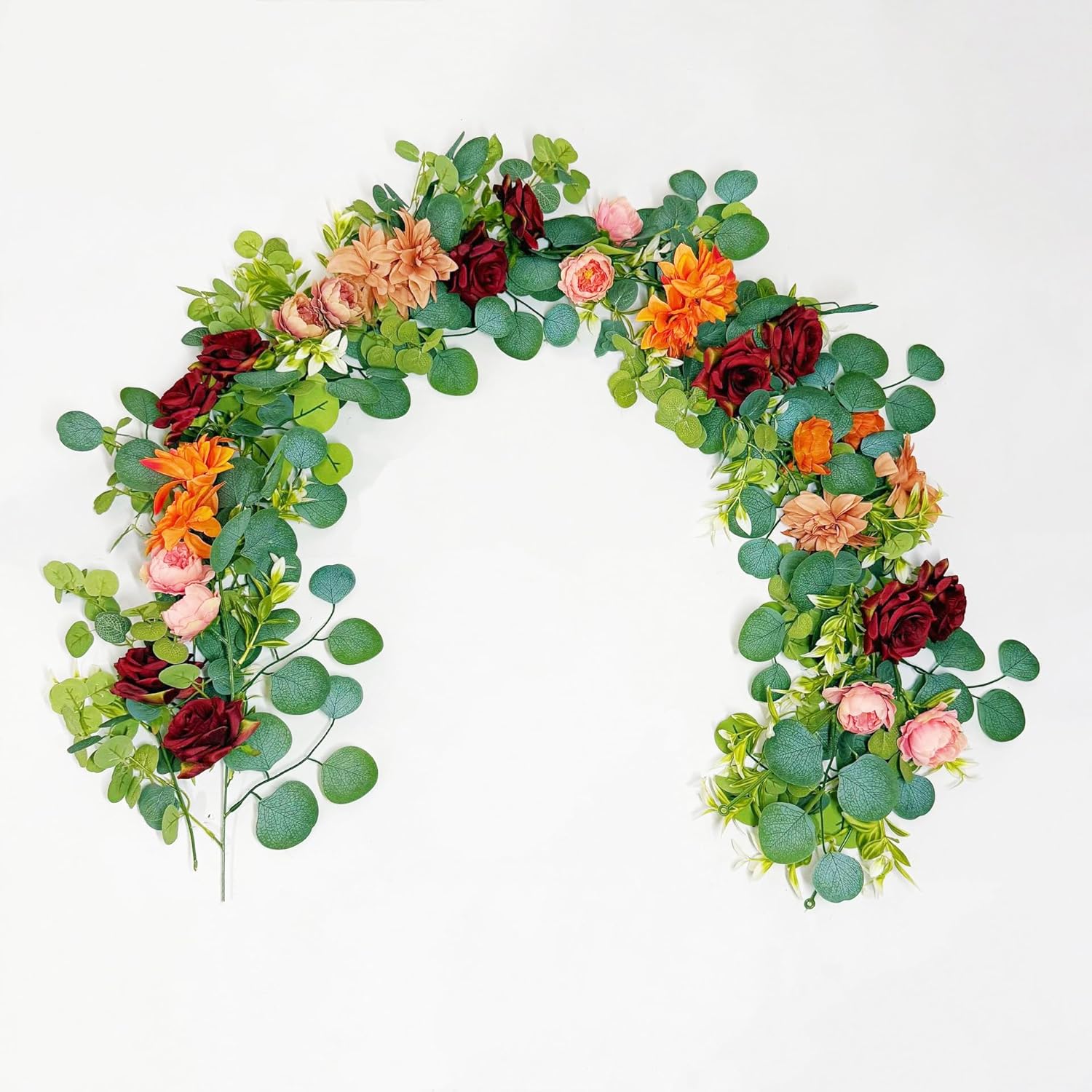 Rose Garland with Flowers, Artificial Fake Flower Greenery Spring Garland for Baby Shower Wedding Mantle Table Centerpiece Spring Decor Vine Decor, Floral Wreath (Pink Rose)
