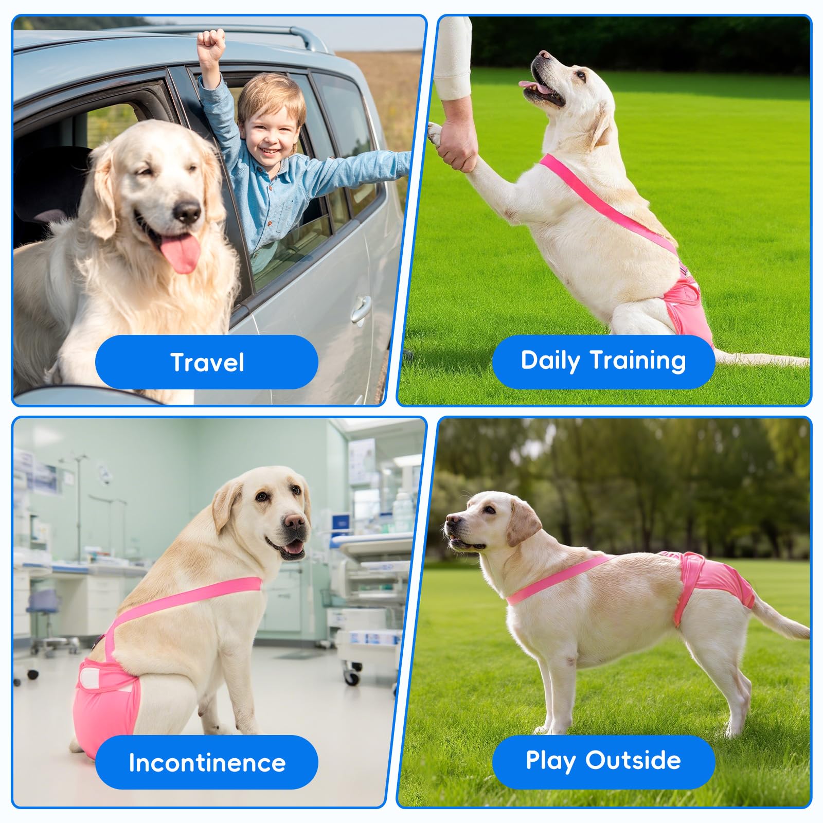 3PCS Couches Lavables pour Chienne Femelle avec Bretelles, Culotte Chiennes Chaleurs Réutilisables, Couches Chien Lavable-Rouge+Violet+Noir(XL)