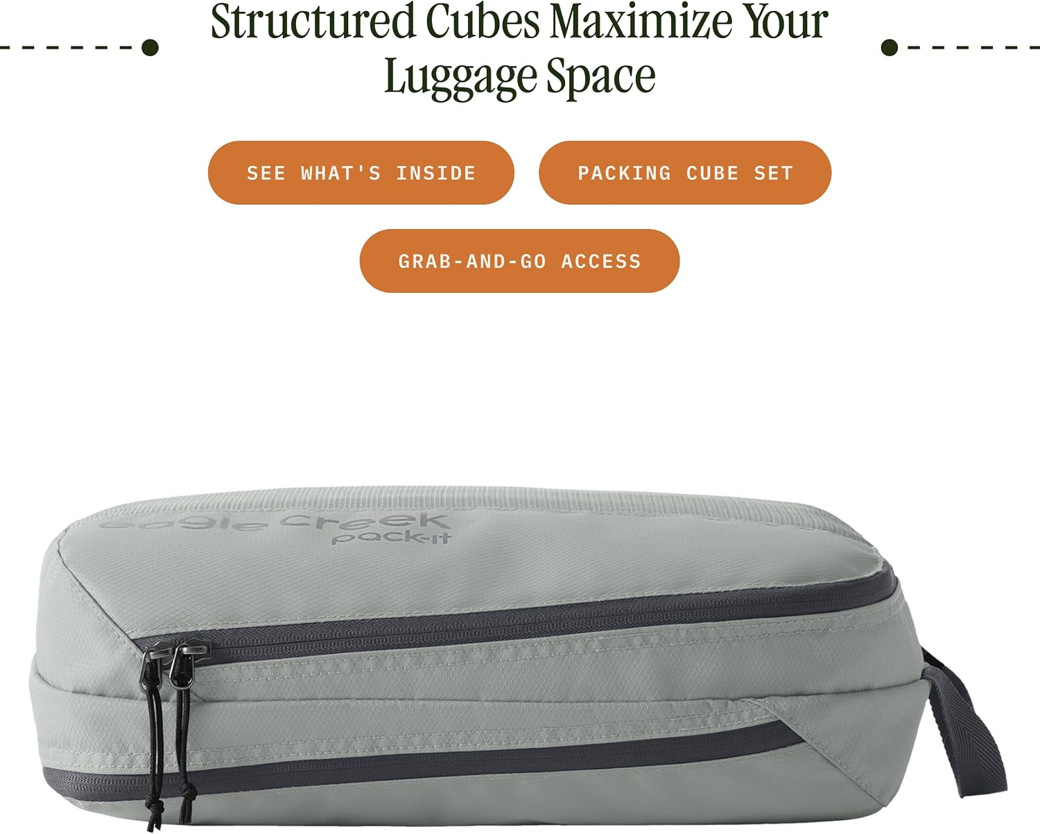 Eagle Creek Pack-It Reveal Carry-On Set - Compression Cube S (2x) & M (1x) & Clean/Dirty Cube M - Angled Zipper Stackable Carry-On Packing Tubes - Travel Essentials - Storm Grey