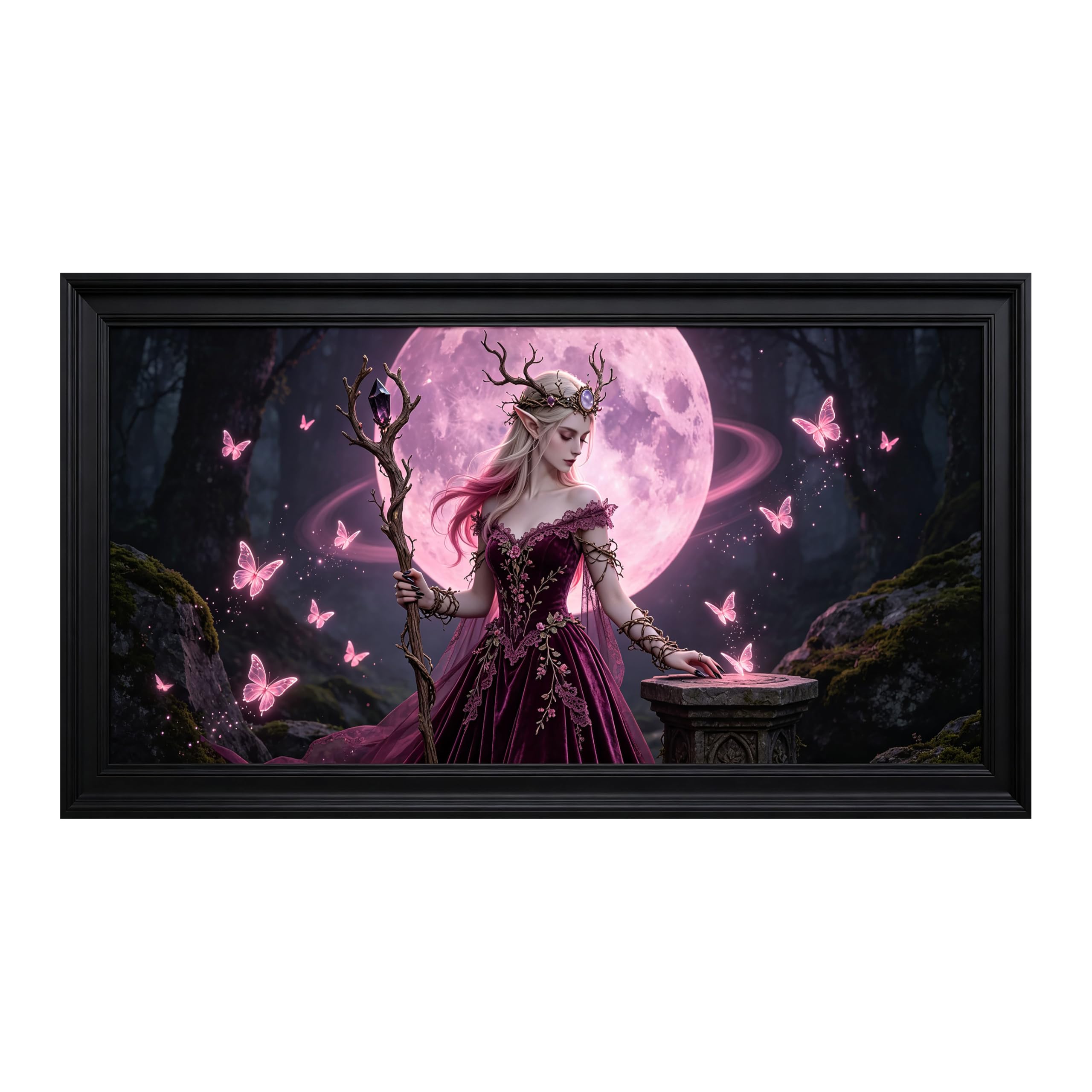 Yzpallescene Art260711247 3D Framed Wall Art Fantasy Elf Moonlit Forest Butterfly Surrealism Large Size Selfadhesive Removable Wall Decor Prints Artwork For Living Room Bedroom Office