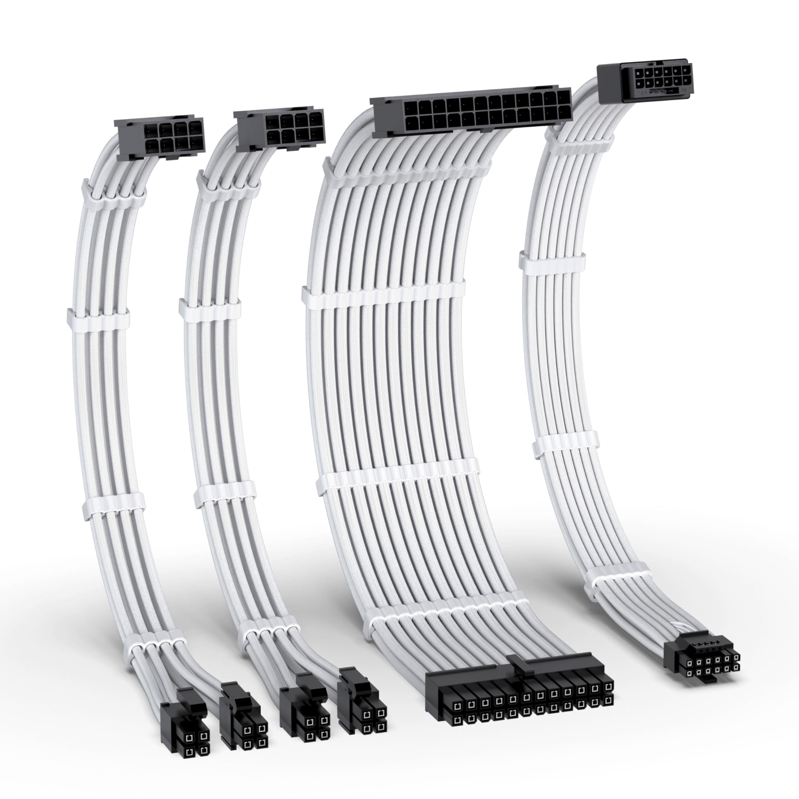 12VHPWR PSU Cable Extension Kit for RTX 50/40 Series,16AWG PCIE 5.0 Power Supply Cable Extension- 1x 24 Pin ATX /2X 8Pin (4+4) EPS / 1x12+4 Pin GPU,Sleeve Cable 300MM with Combs-White