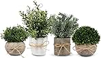 4 Pack Small Fake Plants, Artificial Plants Indoor for Home Decor, Small Faux Plants Indoor, Fake Plants in White Pot for Bathroom Bedroom Kitchen Office Farmhouse Room Shelf Decor