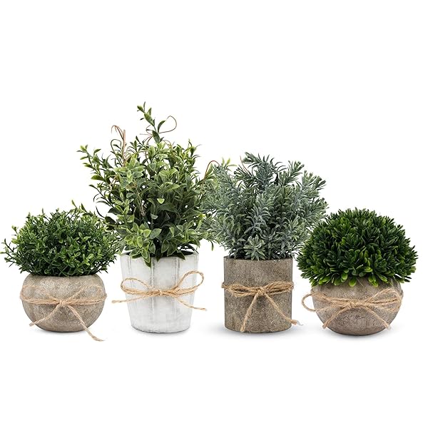 PENGYEE 4 Pack Small Fake Plants in White Pulp Pot for Home Decor, Artificial Plants Indoor, Small Faux Plants Indoor for Bathroom Bedroom Kitchen Office Farmhouse Room Shelf Decor