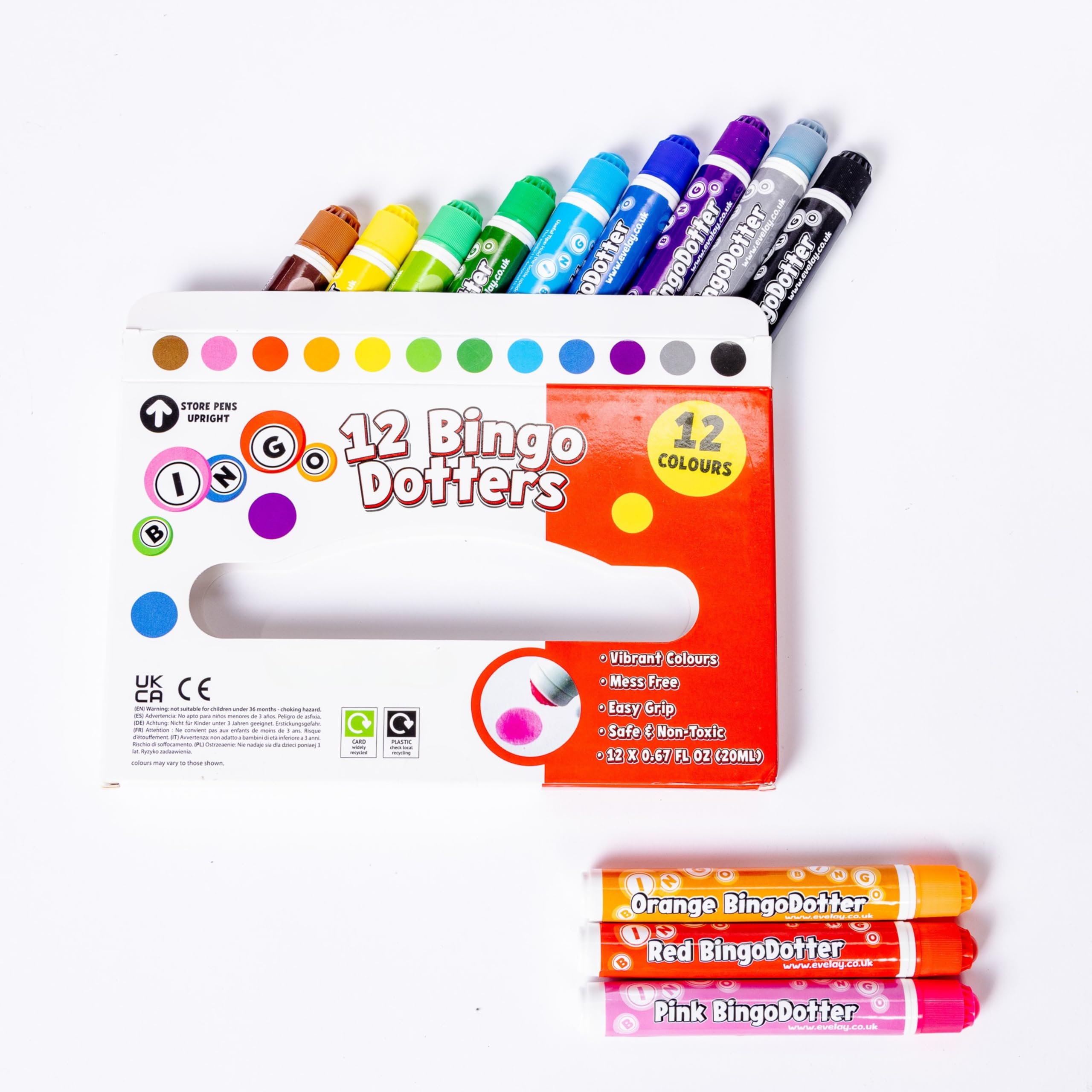 evelay 12 Coloured Bingo Dabbers Felt Dot Markers Mixed Pens Ticket Dobbers Non Drip, Multicolor, Small - Image 2