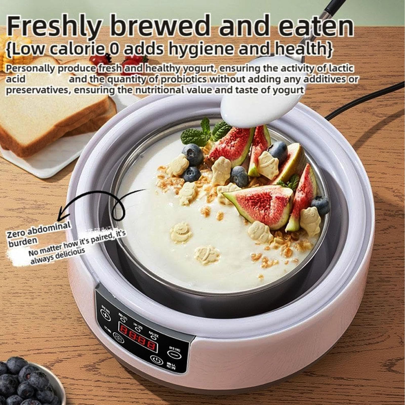 Yaourtière Entièrement Automatique, Avec 1 Cuve En Acier Inoxydable De 1200 Ml Et 5 Pots De 100 Ml, Chauffage Équilibré À 360°, Pour La Préparation De Yaourts Et De Nattos Maison.,A