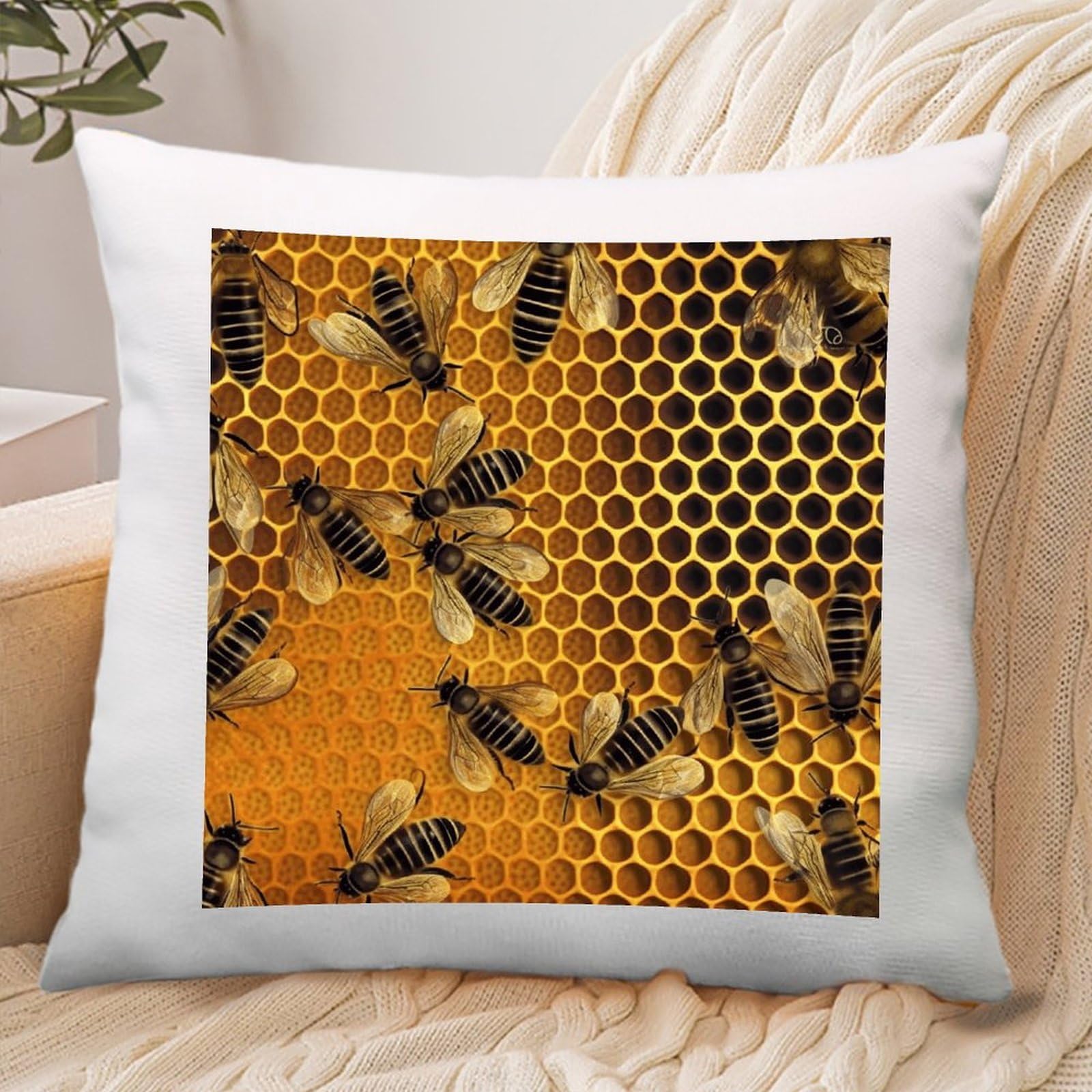 VstaDank Bees on Hive Throw Pillow Covers Square Cushion Cases with Zipper Soft Cotton and Linen Pillowcase Luxury Cozy Pillows Shams Lumbar Pillow Shells for All Seasons