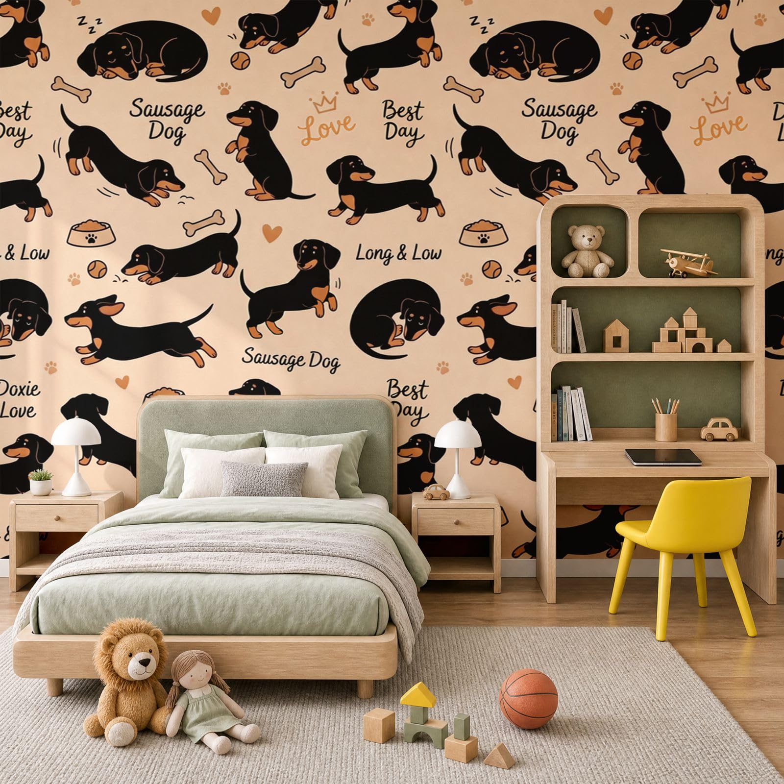 Papier peint de soie teckel animaux mignons decoration murale 300x210
