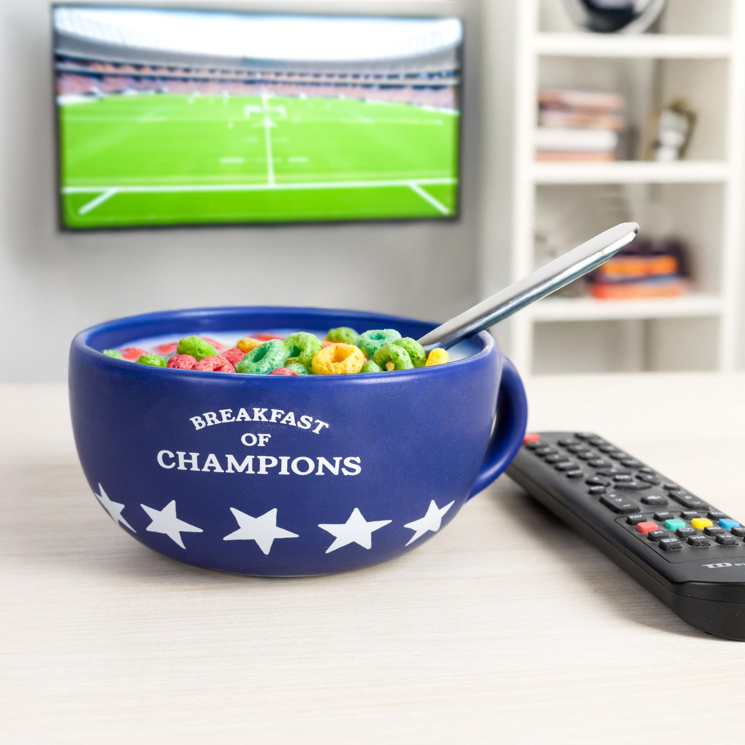 Fisura – Ciotola colazione originale "Breakfast of Champions". Tazza colazione blu 490 ml. Grande tazza in ceramica per caffè, cereali o yogurt. 16,5 cm x 7,5 cm