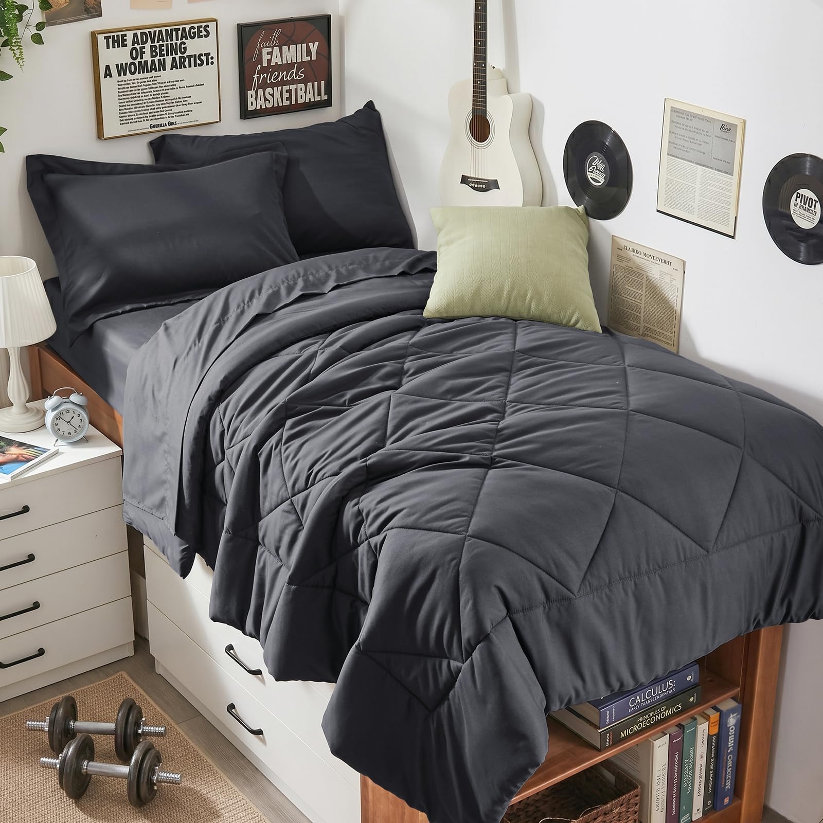 HEVUMYI 5-Piece Twin Comforter Set, Dark Gray Bed in a Bag