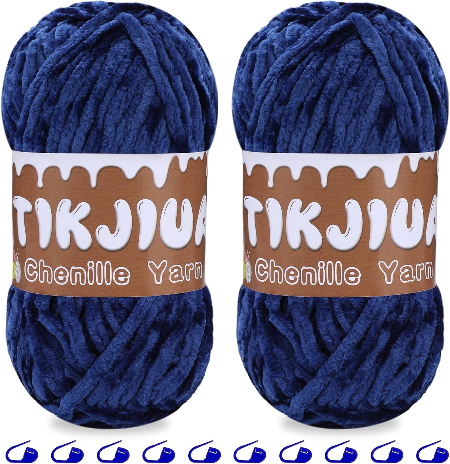 Tikjiua 7OZ Blue Chunky Chenille Yarn, Crochet Chenille Yarn with Stitching Markers