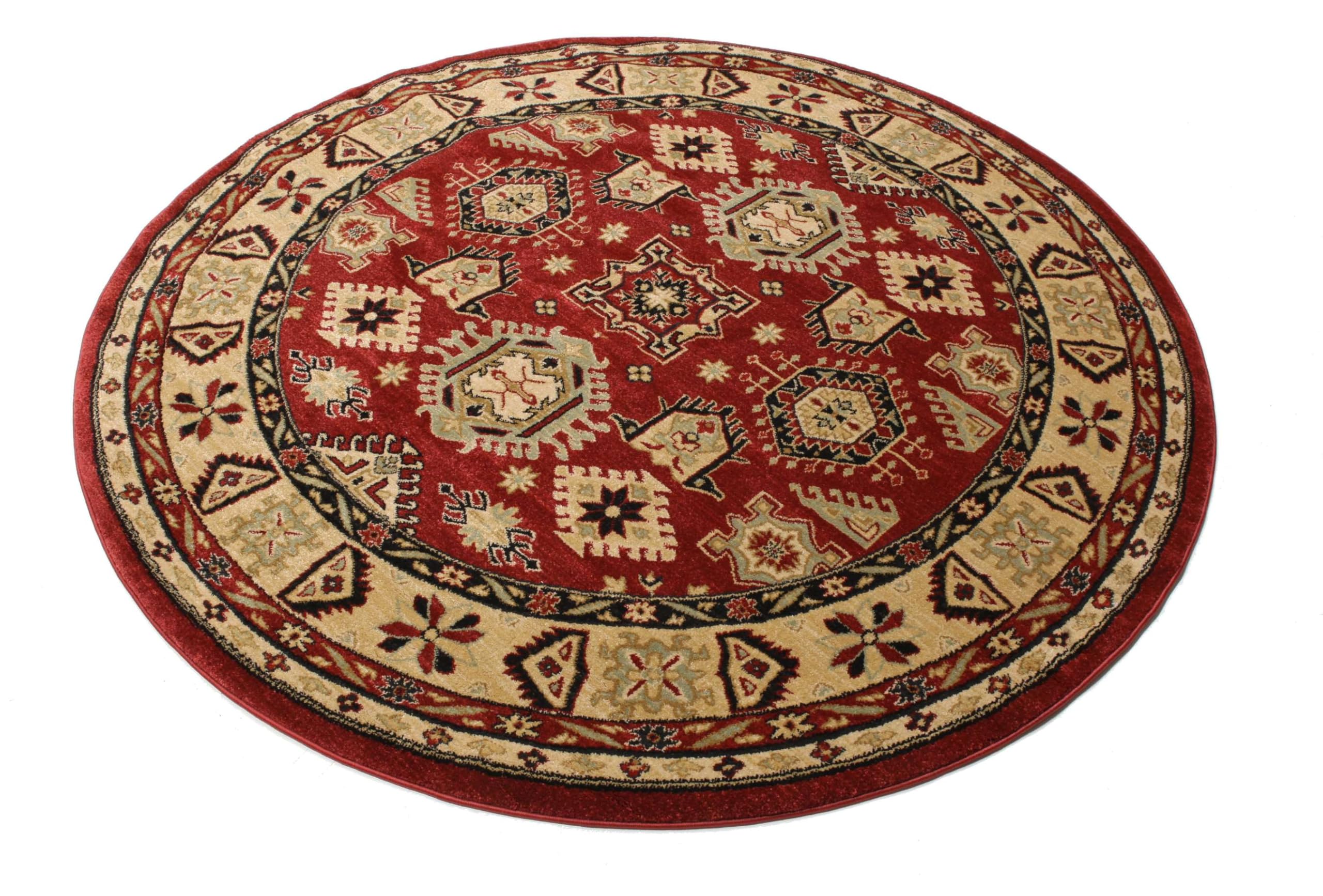 RugVista Shirvan Kazak Tapis, Ø 200 cm, Rouge/Beige