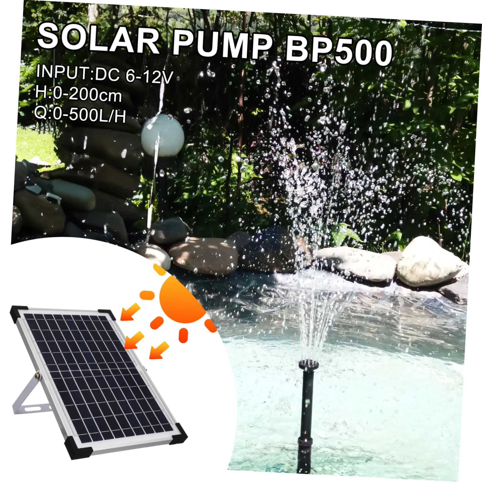 Pompa per Fontana Solare 1350l/h in Pp Nero per Prato e Laghetto | Installazione Semplice, Uso Versatile, Ricarica Comoda, Adatta a Giardino, Piscina e Vasca