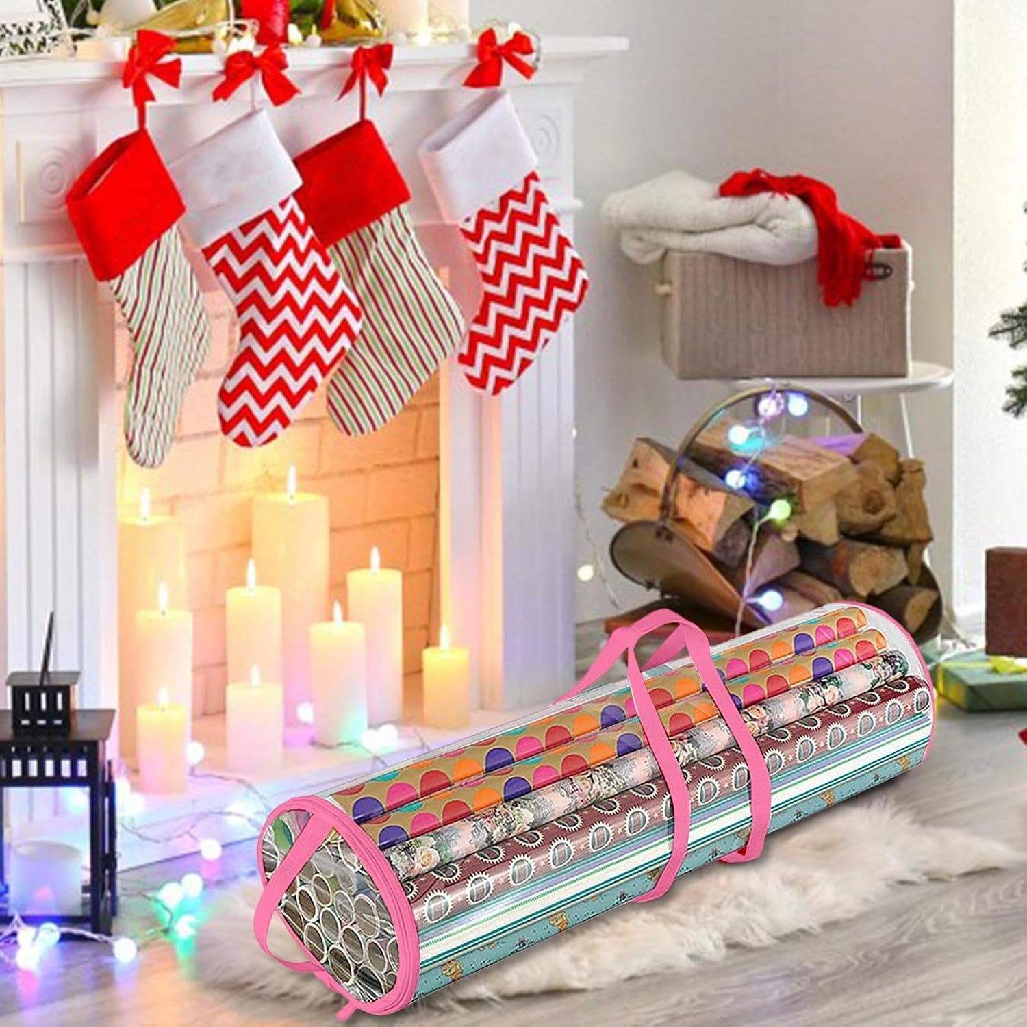 Wrapping Paper Organizer Clear Window Handle Tote Organizer image 2