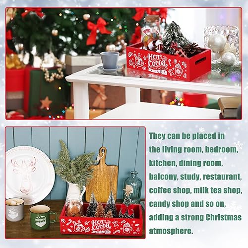 Miniatura 5 de Sliner 3 unidades de barra de cacao caliente de Navidad, caja de almacenamiento de madera rústica, contenedores de almacenamiento de madera