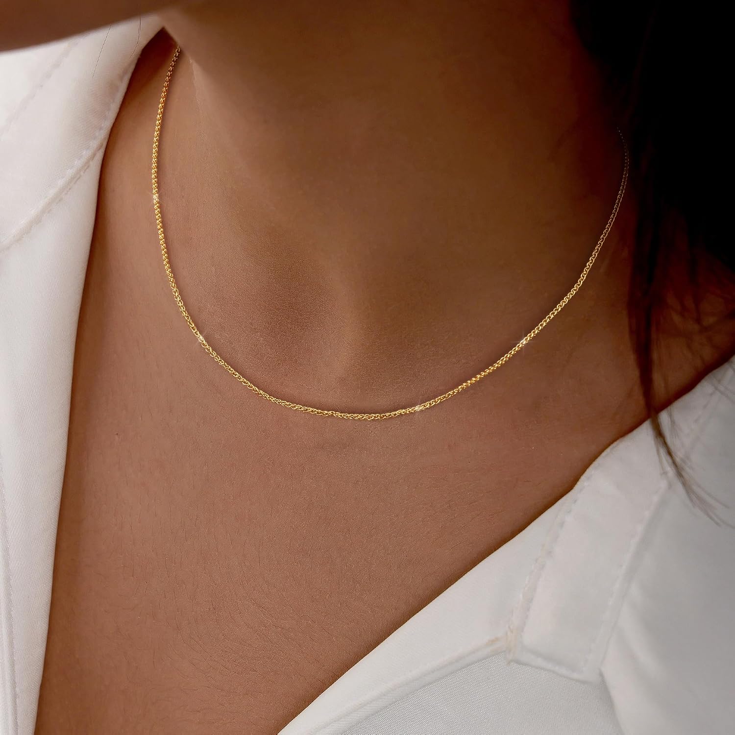 LUCA SMITH Gold Chain Necklace for Women, 14K Chain Necklace, Hypoallergenic Durable Everyday Simple Gold necklace Jewelry Gift (1.6mm Wheat /1.8mm Cable/2mm Rope chains)