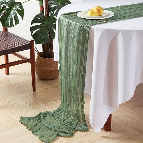 Miniatura 2 de Camino de mesa de gasa verde salvia de 10 pies, camino de mesa de gasa transparente a granel para fiestas de vacaciones, despedida de soltera,