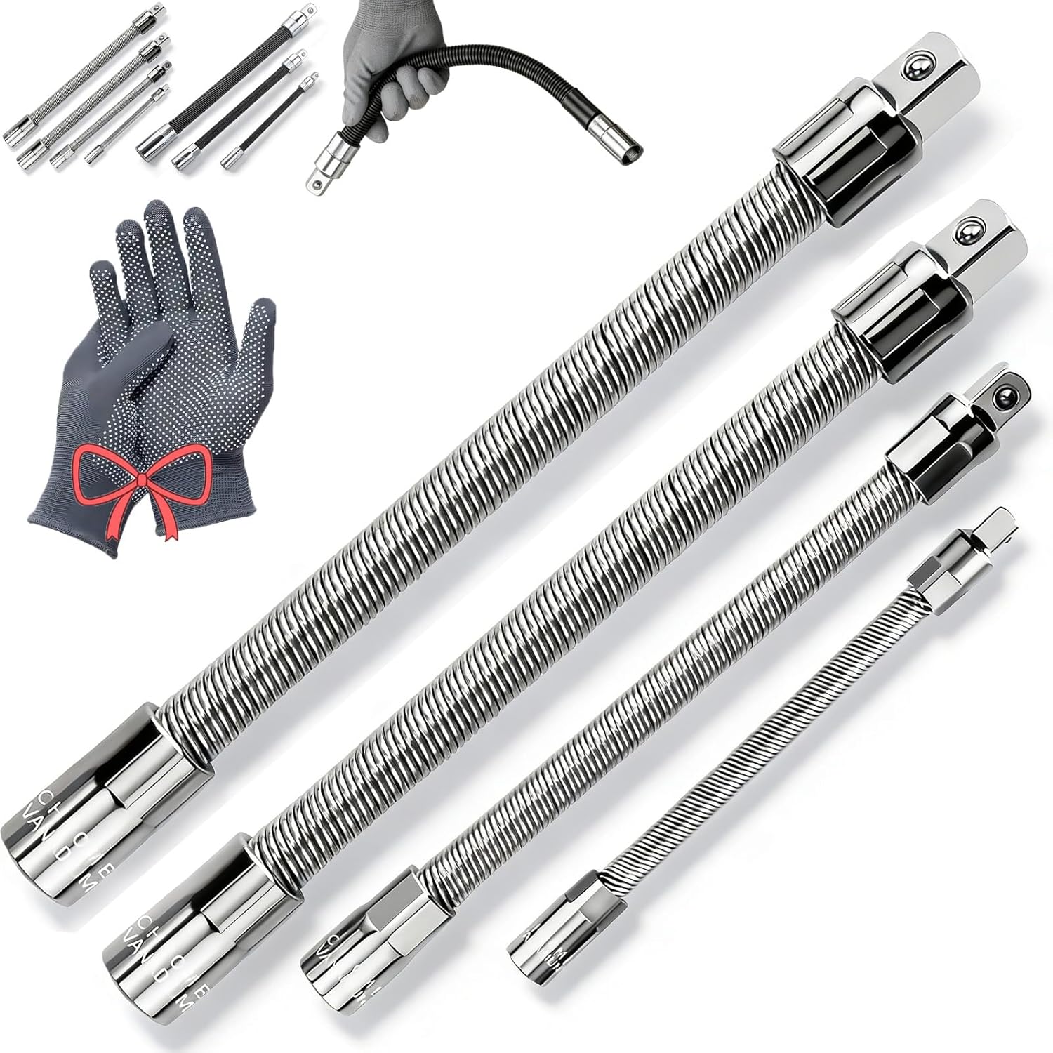 1/2 Flexible Shaft Extension Extender Torque Socket Ratchet Spanners Electric Wrench Connecting Rod, Ratchet Extension Bar, Portable Hand Drive Hand Tool for Outlets (4Pcs-MiX-A)