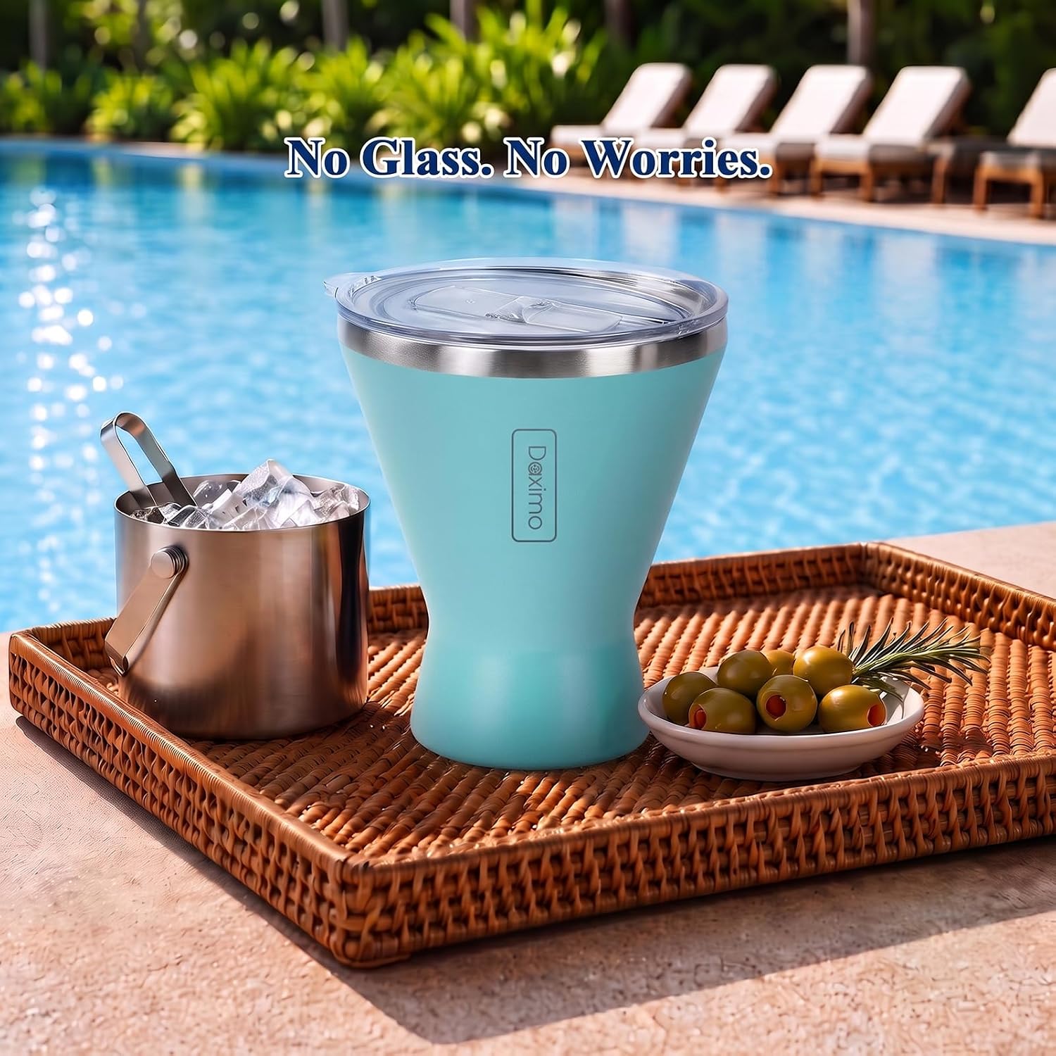 Daximo 10 oz Vacuum Insulated Martini Glasses with Lid and Silicone Straw