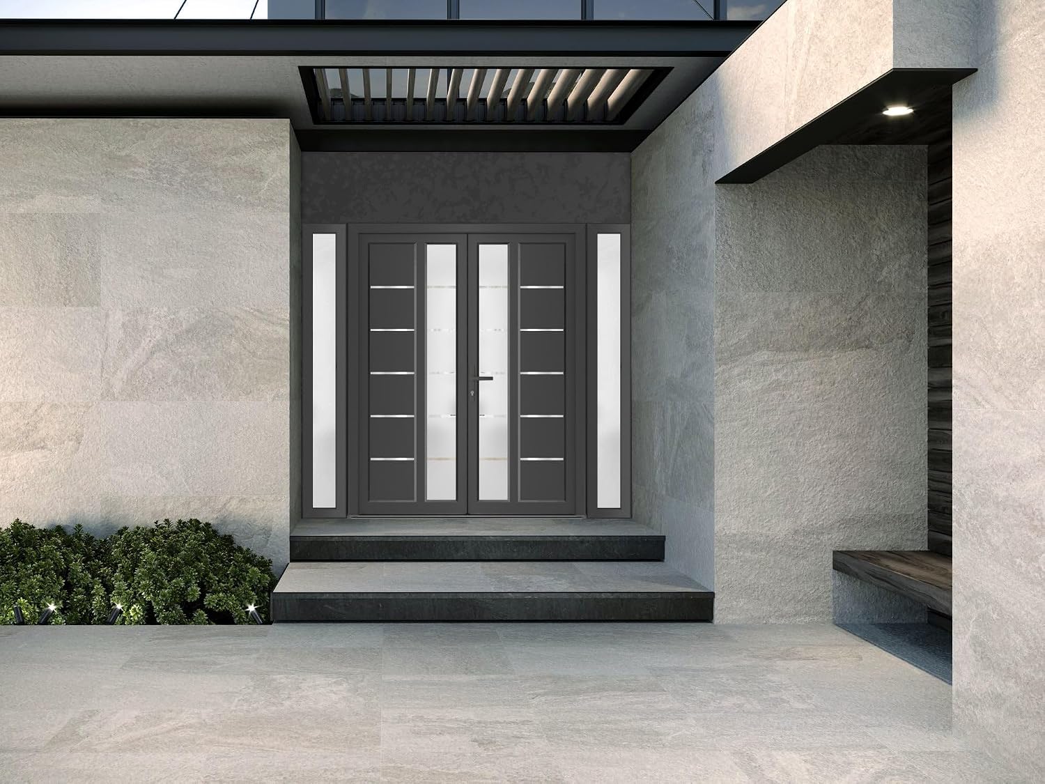 VDOMDOORS Front Exterior Prehung Metal-Plastic Double Doors/MANUX 8088 Antracite / 2 Sidelites Exterior WindoANT/Residential Doors Entrance Patio Garage 104 x 80