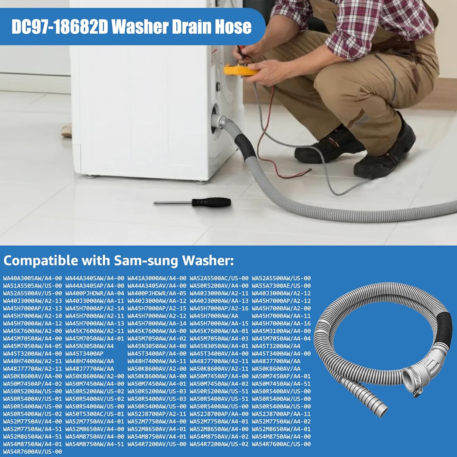 DC97-18682D Washer Drain Hose Assembly for Samsung Washer Drain Tube Replacement Compatible with DC97-18682B DC97-18682C DC97-18682E