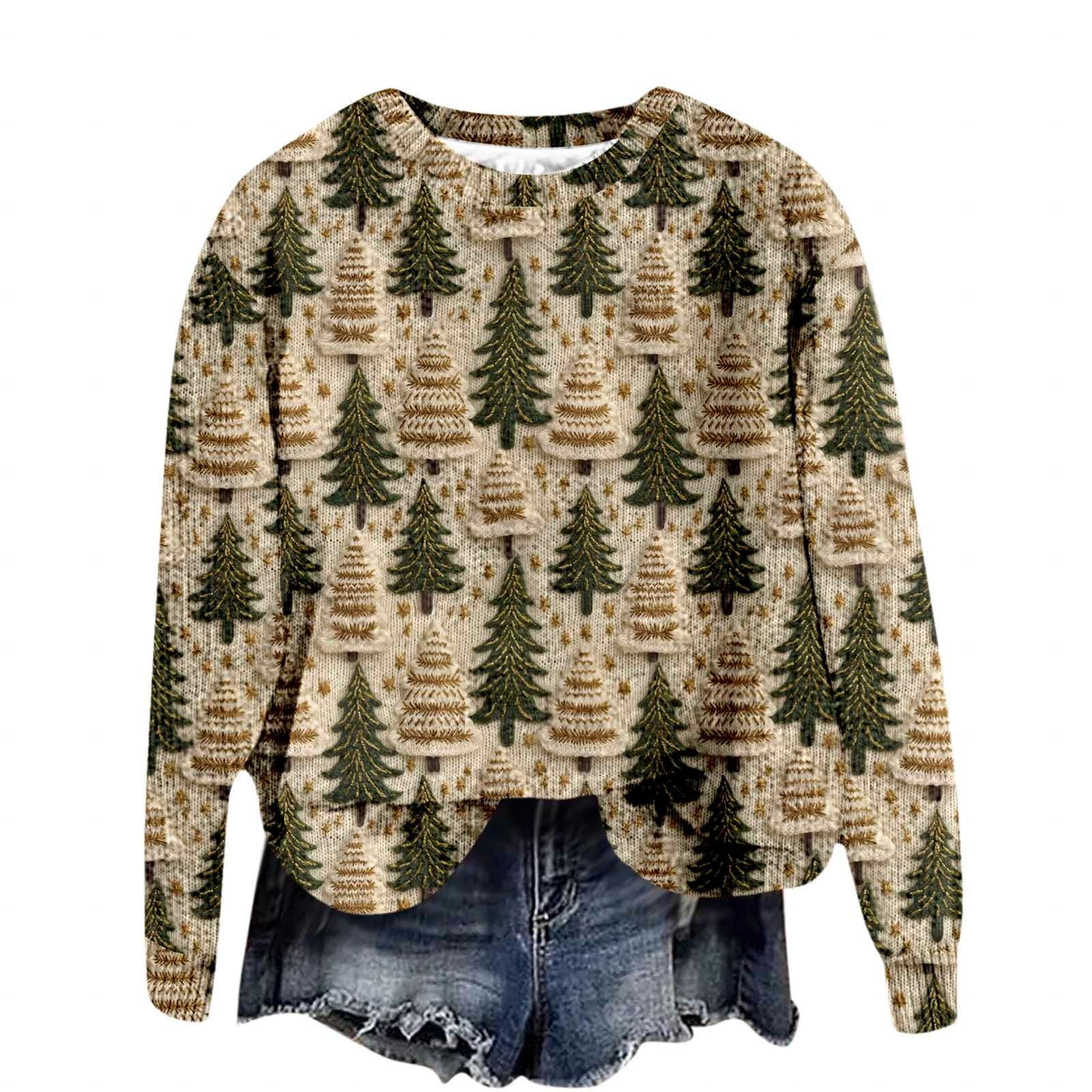 Christmas Sweaters for Women Knit Graphic Plus Size Xmas Pullover Long Sleeve Trendy Novelty Boat Neck Tops