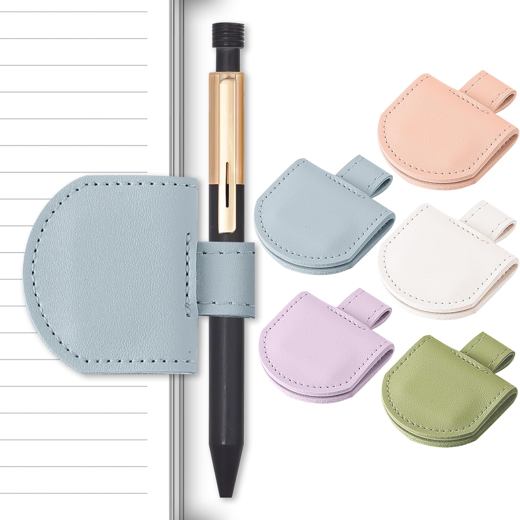 Litvana Magnetic Pen Holder for Notebook, 3 Pcs Leather Pencil Loop Holder for Notebooks Journals Calendars, Slim Size, 5 Pcs C Color Set
