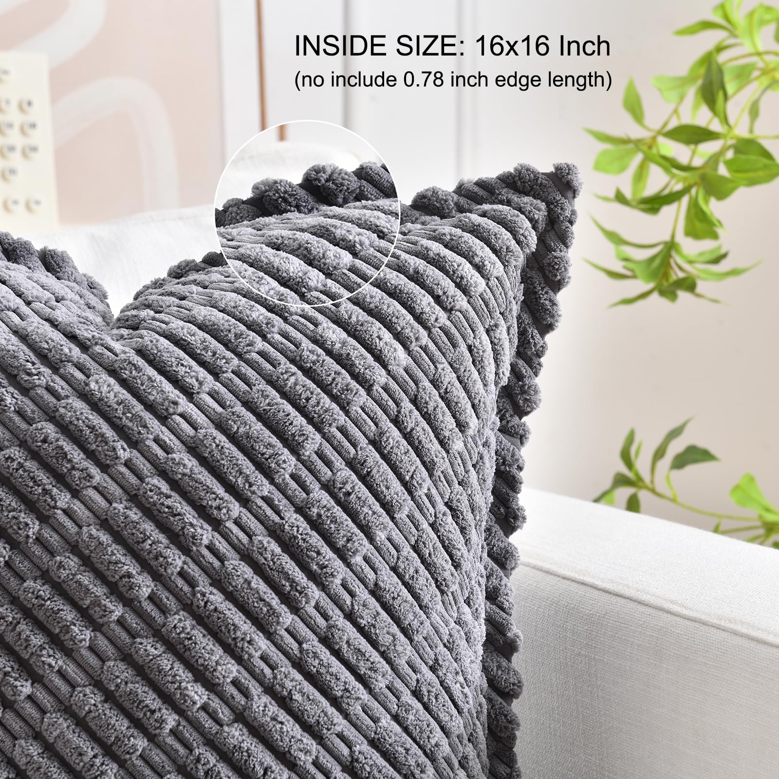 LRartdeco Grey Cushion Covers 40x40 cm Corduroy Cushion Covers Square Throw Pillow Covers Boho Cushions Soft Throw Pillow Case for Sofa Livingroom Chair Bedroom with Invisible Zipper - Image 2