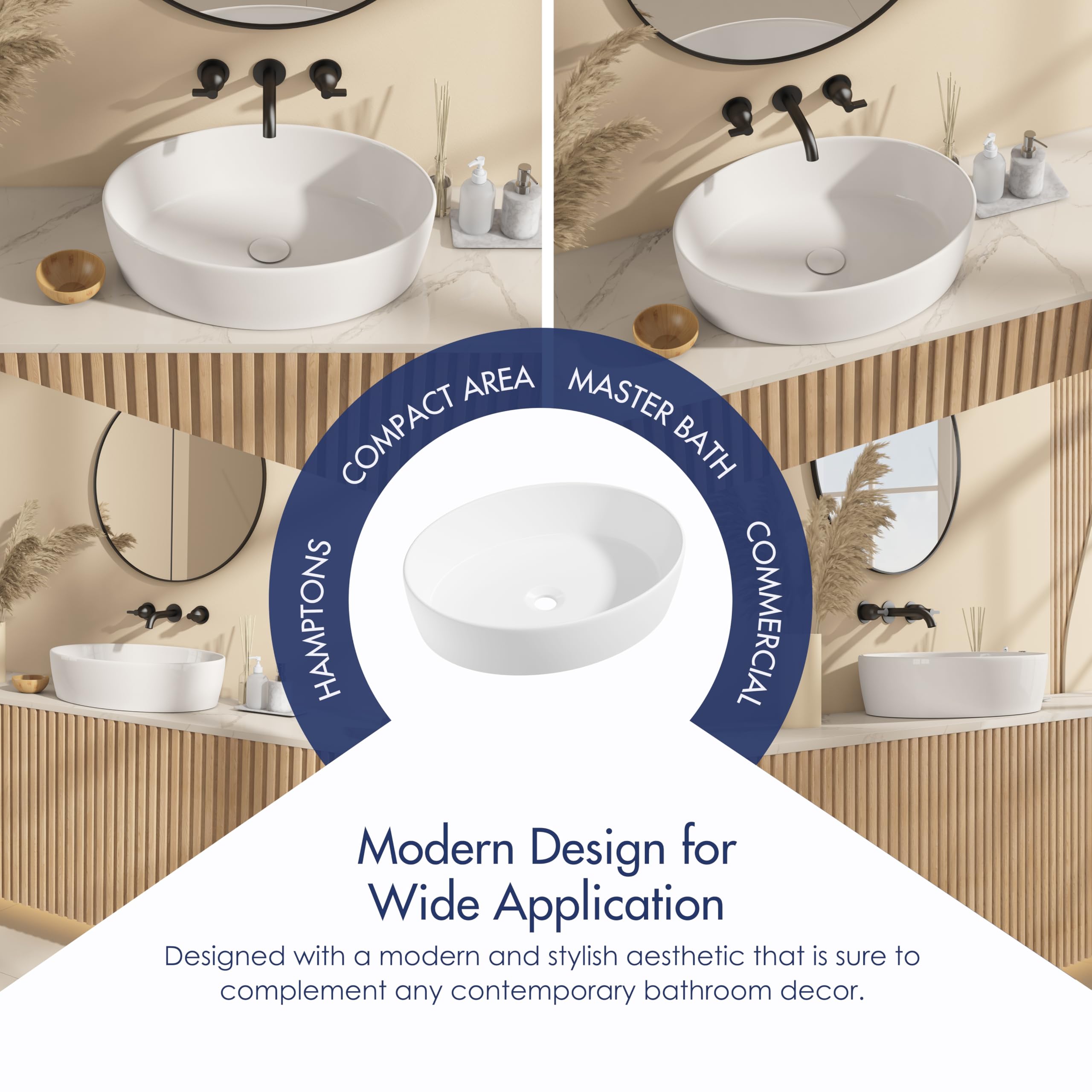 Eridanus Lavabo Oval, Porcelana, Blanco, 550x410mm