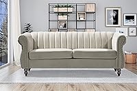 Vista 10 de Quinones - Sofá Chesterfield moderno con elegantes brazos enrollados, ribete de cabeza de clavos y acolchado de canal, sofá biplaza de 59.1 pulgadas