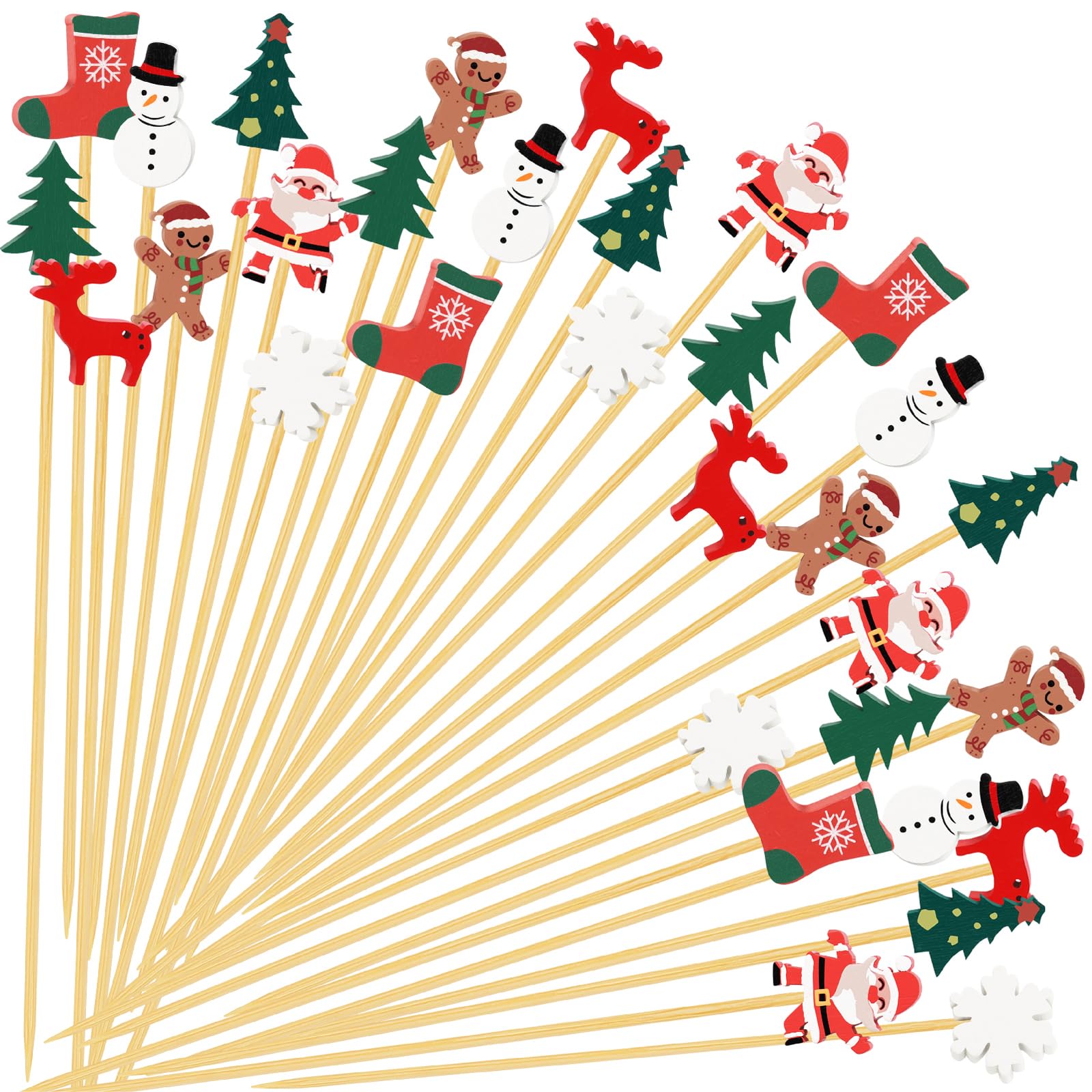 100 Christmas Cocktail Picks, 8 Kind of Christmas Toothpicks, Xmas Tree Snowm...