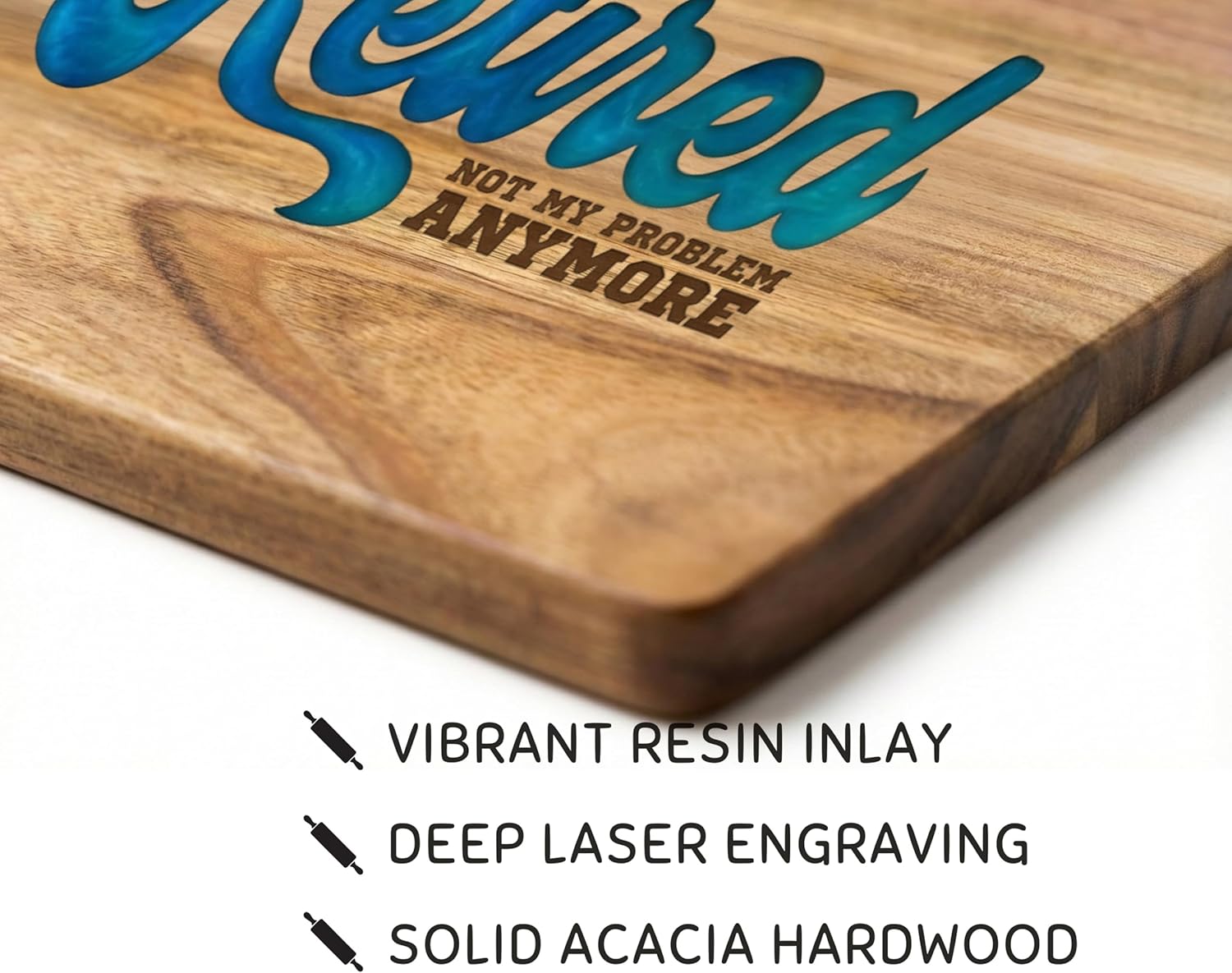 Innobeta Retirement Gifts for Women Men, Acacia Wood Cutting Board with Blue Epoxy Resin Pan, Perfect for Kitchen Meal Prep and Serving, Cheese & Charcuterie Board, for Meat and Vegetable, 15*9.6 Inch