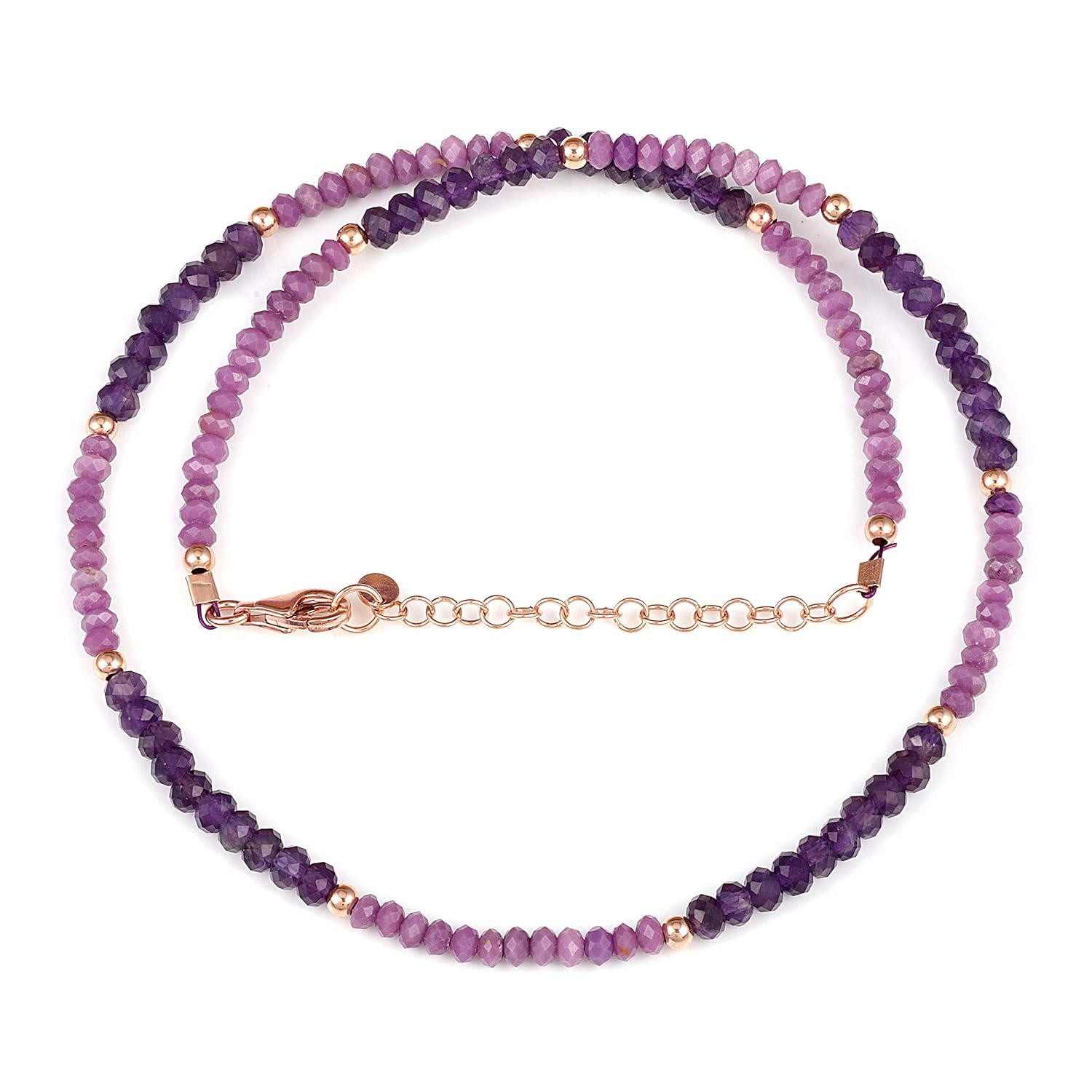 NirvanaIN Natural Amethyst & Phosphosiderite Gemstone Beaded Necklace for Women - 46 cm.