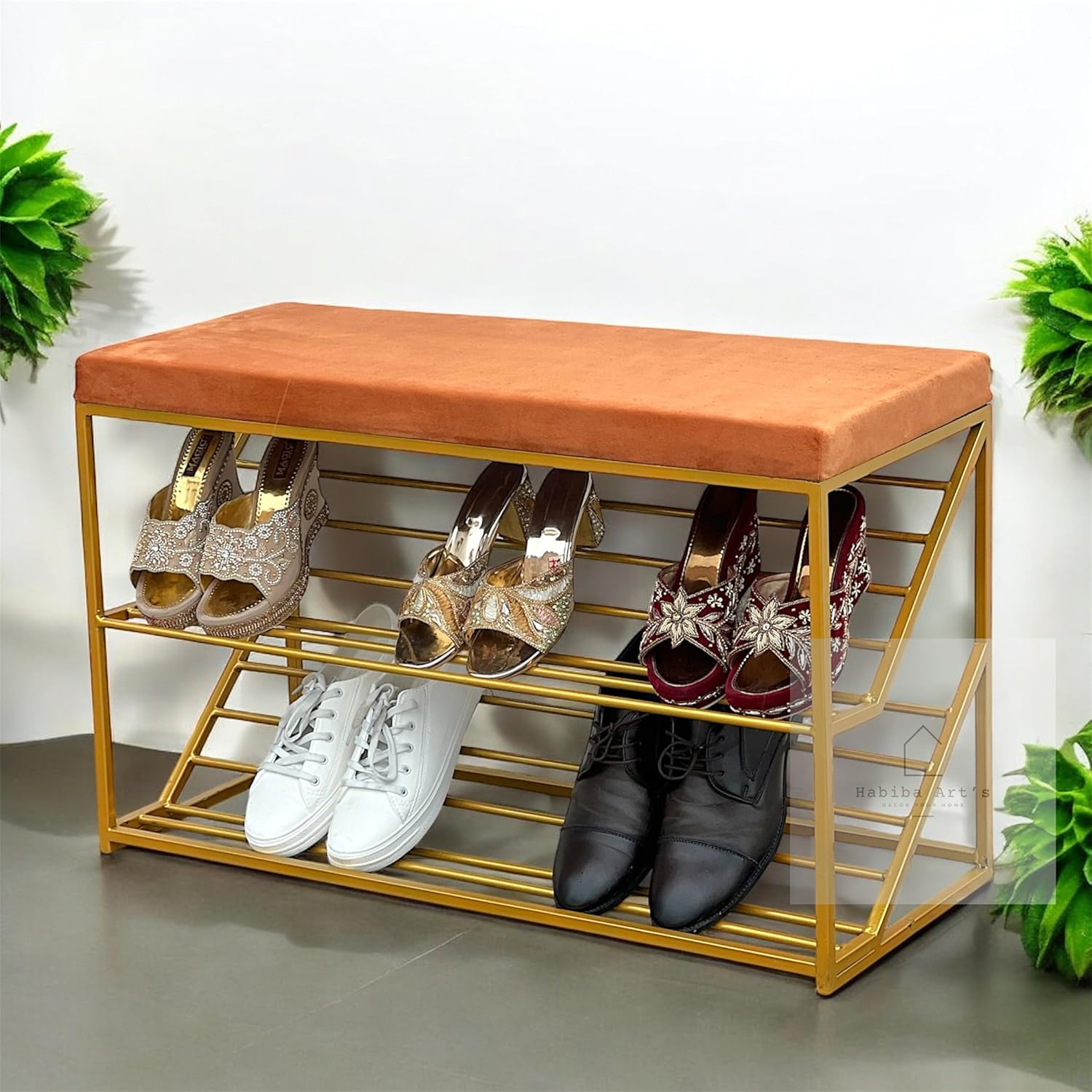 Store 2-Tier Storage Entryway Bench with Cushion, Mud Room Organizer and Shoe Rack, Microfiber Leather Fabric, Ideal for Hallway, Entryway, or Closet (Style-1)