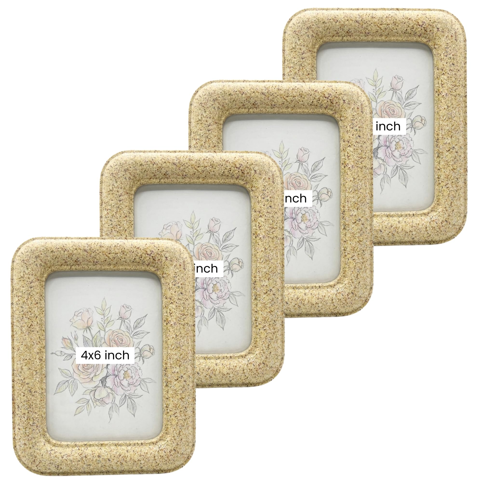Concepts Pack of 4-4x6 Beige Rounded Stone Look Resin Photo Frame | Elegant Natural Textured Picture Frame for Modern Interiors