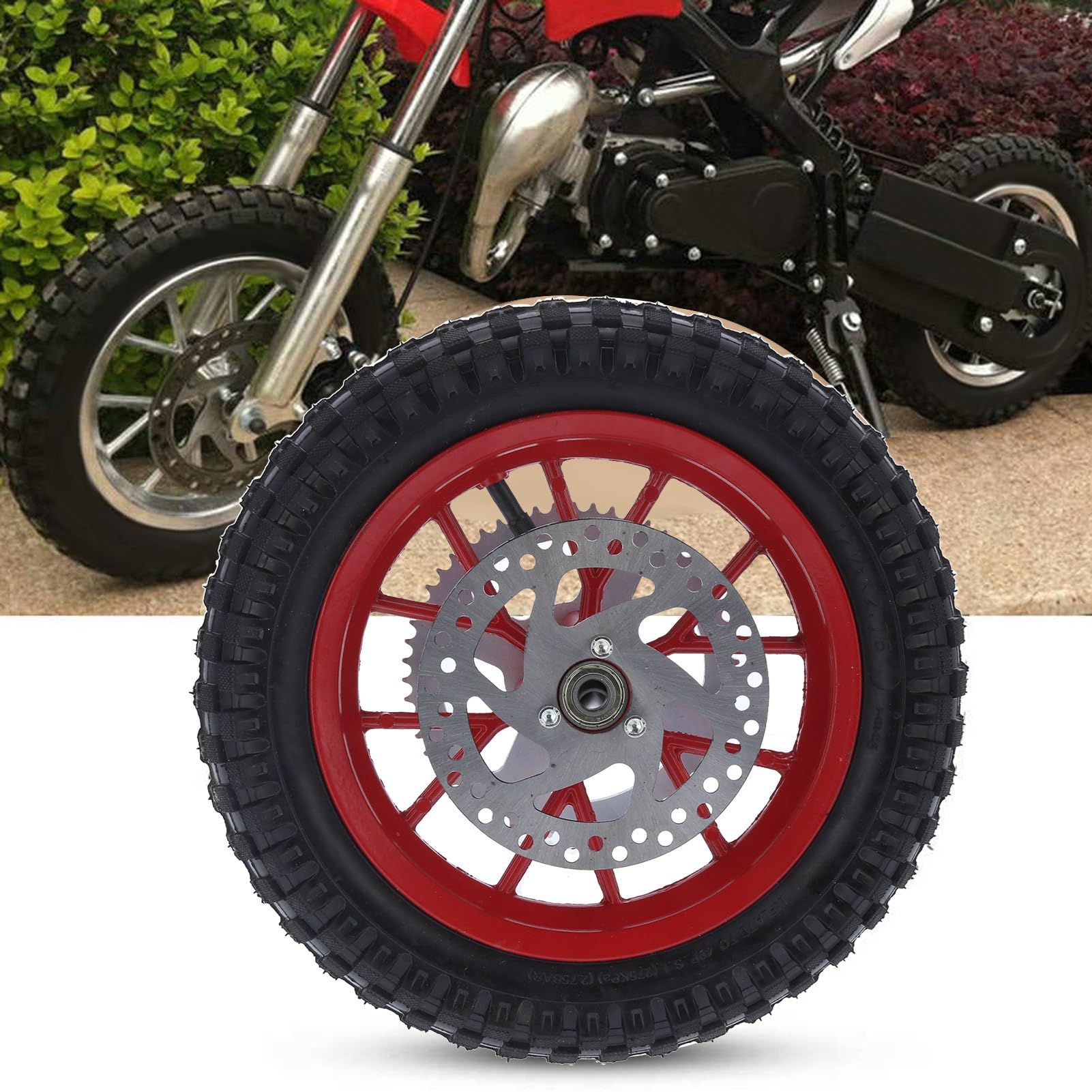 Tylne Koło Roweru Mini 12,5 X 2,75 Cala Przeciwpoślizgowy Stop Stali, Doskonała przyczepność, Gruba Dętka, łatwa Instalacja, Akcesoria Rowerowe, Guma + Stop Stali, do 2-suwowego (C (czerwony))