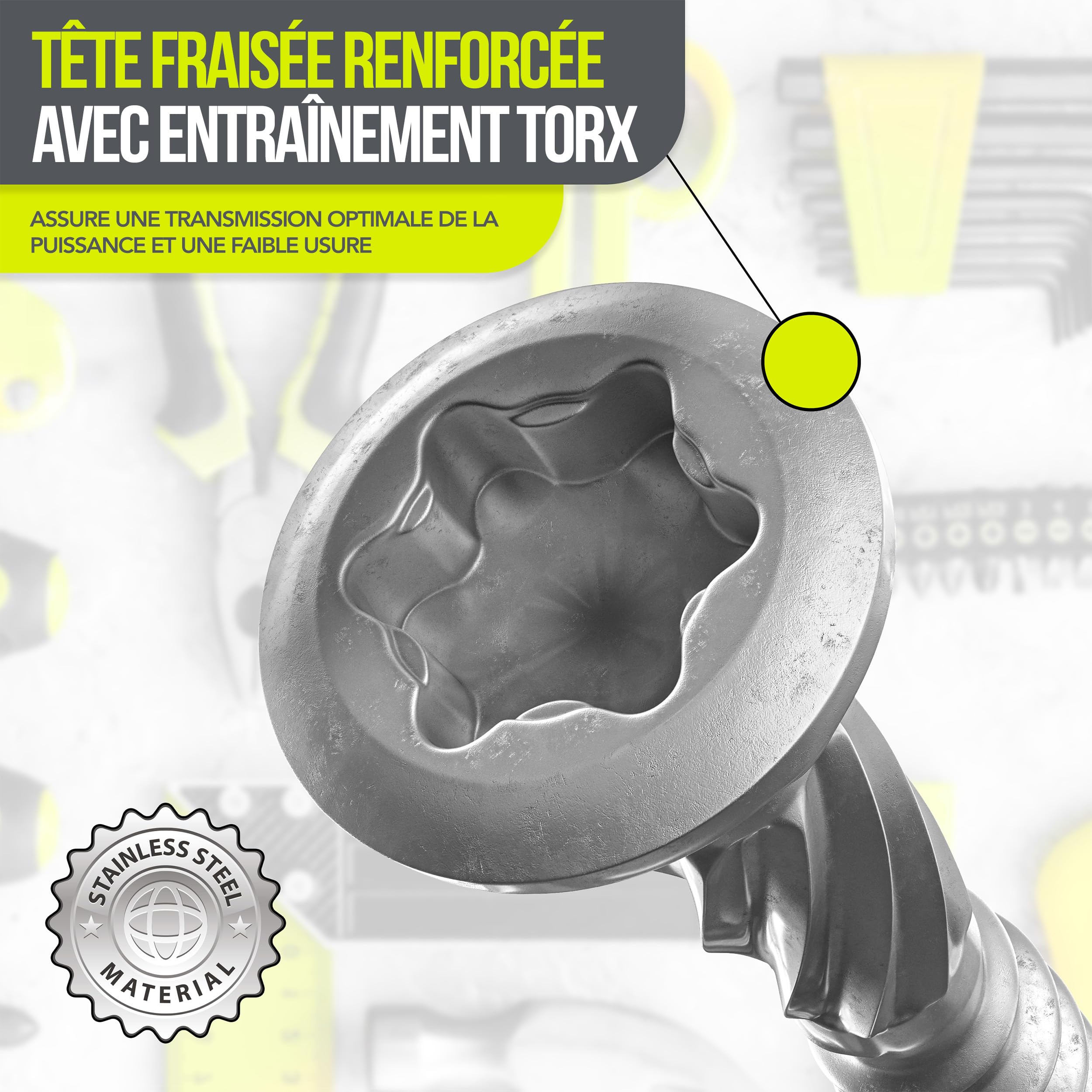 Haut de gamme Vis pour terrasse en acier inoxydable avec embout | A2-5,0 x 40 mm 200 pièces TX25 | Dentelle coupée | Vis à bois, inox, torx Nervures de fraisage |
