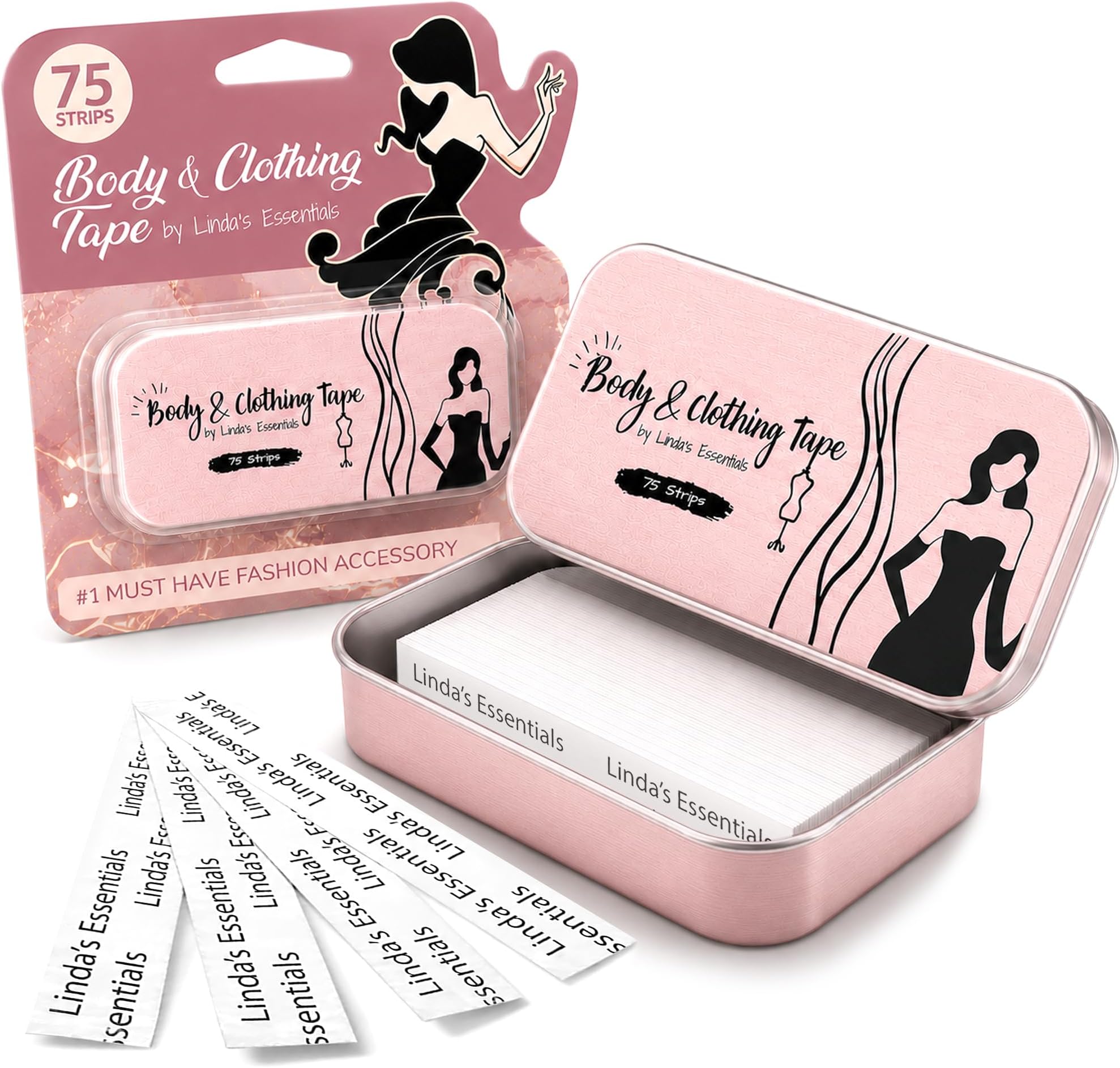 Linda'S Essentials Fabric Double Sided Body Tape For Fashion, Hem Clothing Clothes (75 Pack) - Strong Clear All Shades And Sensitivity, No Sew Iron