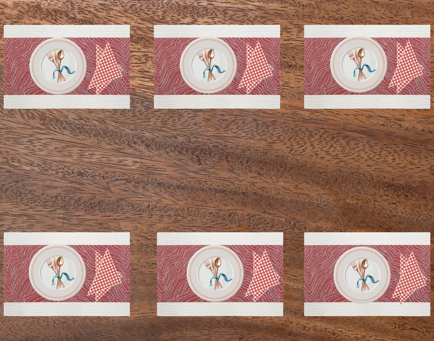 Vrupan Heat Resistant Placemats, Dining Table Mats, Protect Surfaces, Woven Placemat Setting for Dinner, Washable Vinyl Food Grade Mat, Kitchen Decor Accessories, Set of 6, Size 18x12. (Dark Red)