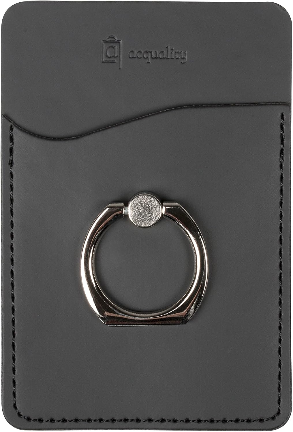 Acquality PU Leather Cell Phone Wallet/Pocket/Card Holder with Ring Stand for Mobile Devices, Adhesive Sticker Back (Black)