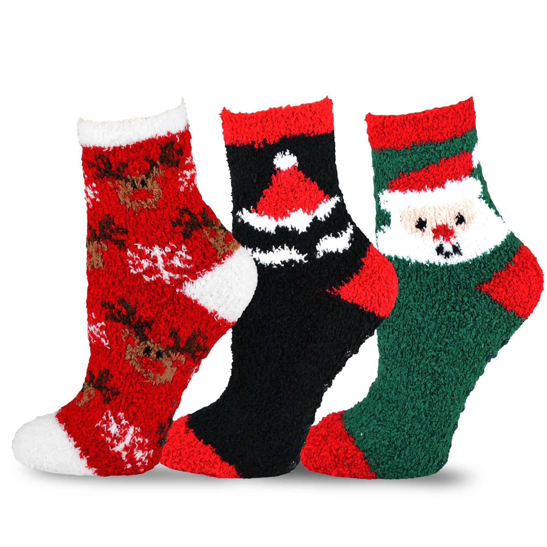 TeeHee Christmas Holiday Cozy Fuzzy Crew Socks 3-Pack for Kids (6-8 Years, Santa)