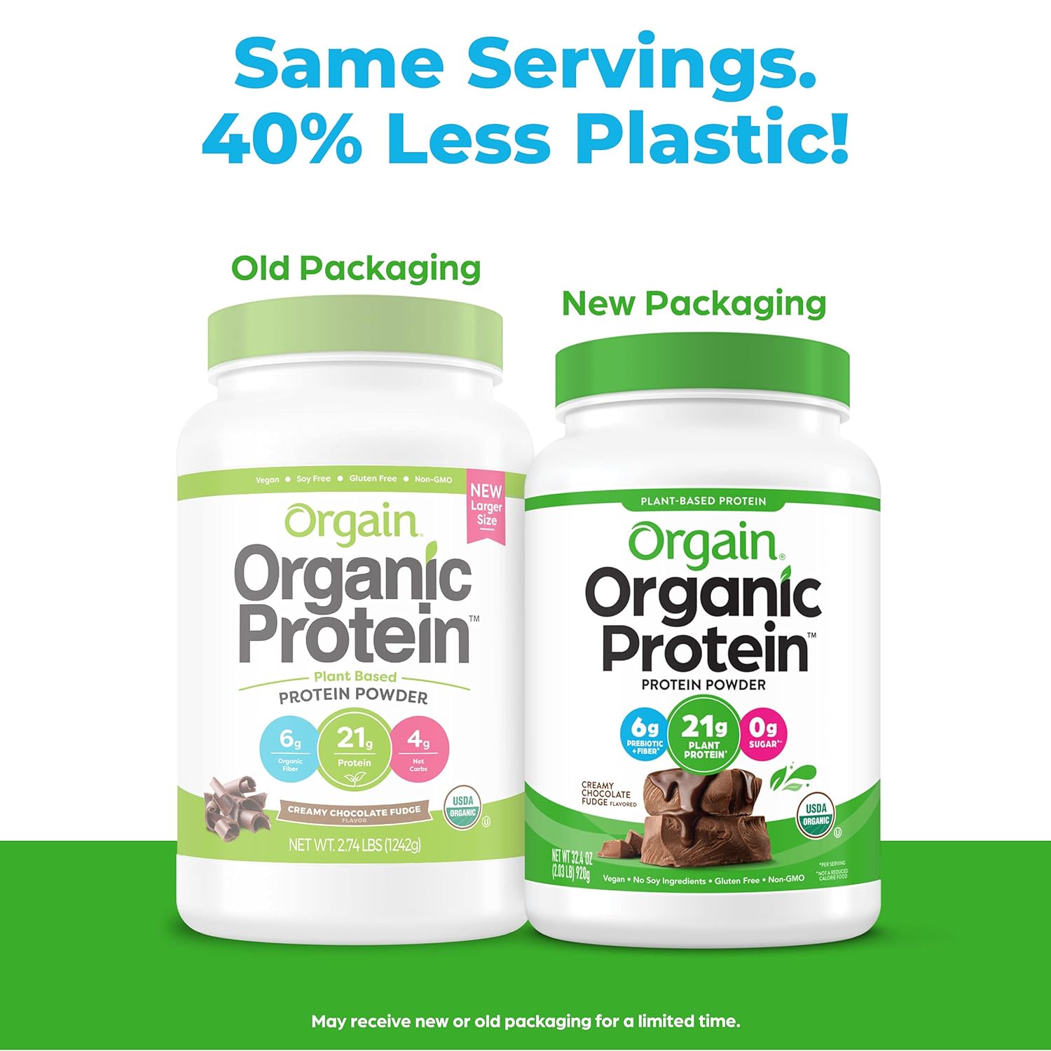 Orgain Organic Plant Based Protein Powder, Creamy Chocolate Fudge - Vegan, Low Net Carbs, Non Dairy, Gluten Free, No Sugar Added, Soy Free, Kosher, Non-GMO, 2.03 Lb (Packaging May Vary) : Everything Else
