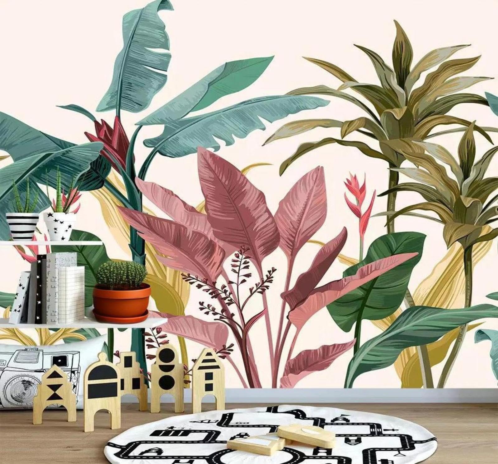 Fresh Colourful Tropical Plants Leaves 3D Wallpaper Easy Install Feature Office Living Room Sofa Bedroom TV Background Wall Decoration-350cm×256cm
