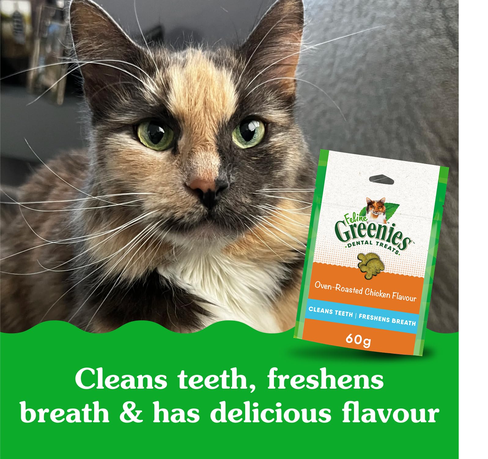 GREENIES Feline Cat Treats Natural Dental Care, Oven Roasted Chicken Flavour, 2.1oz. Pouch 60 g (Pack of 1) - 3